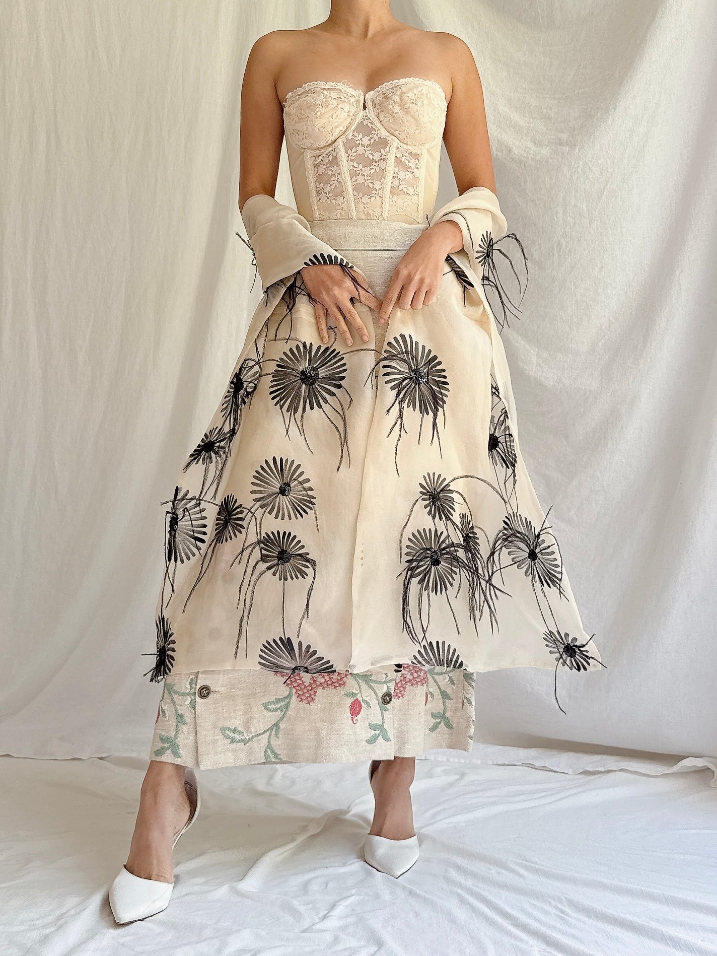 Vintage Silk Organza Feather Shawl - OSFM