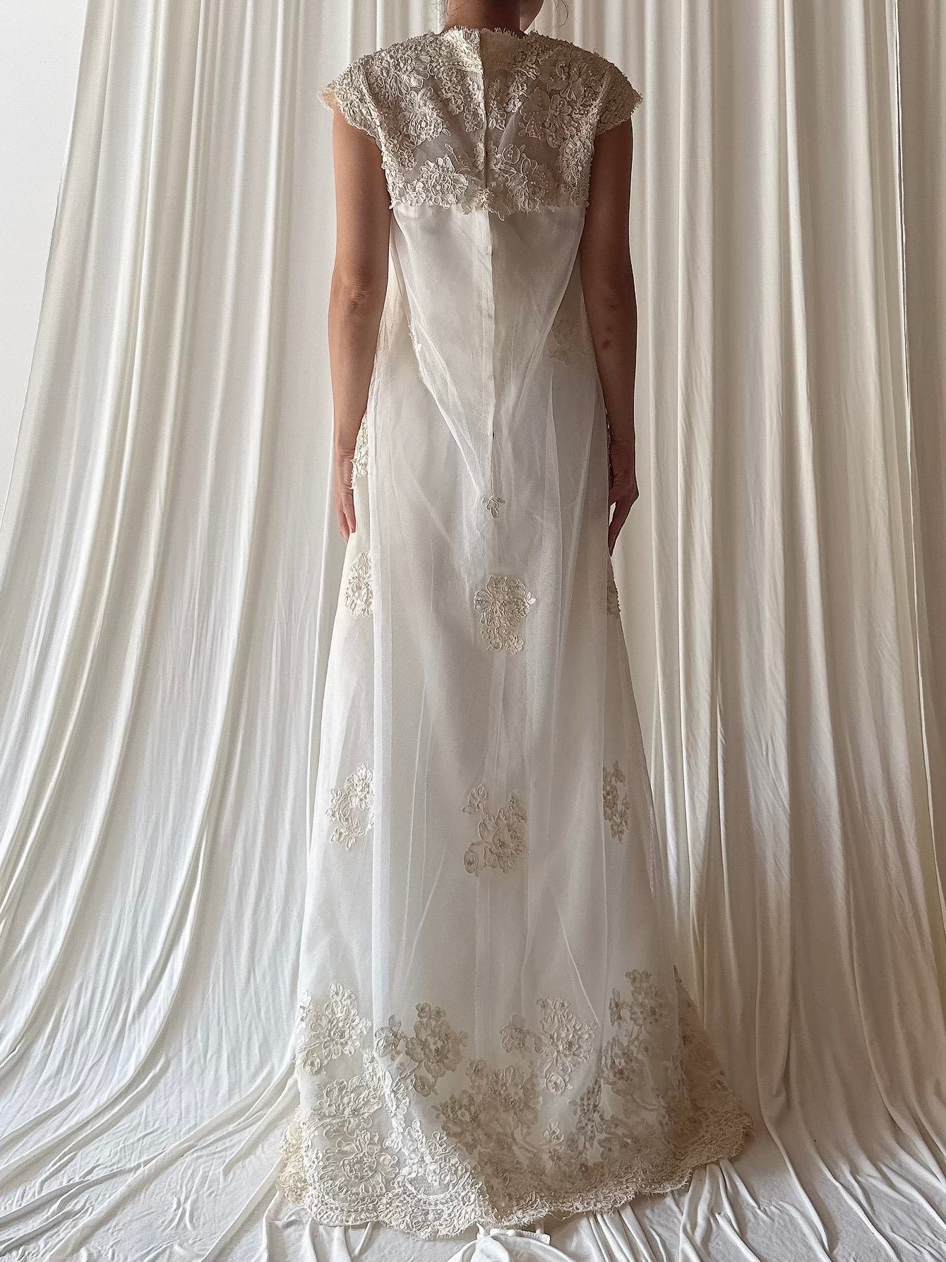 1960s Tulle Lace Beaded Gown - S