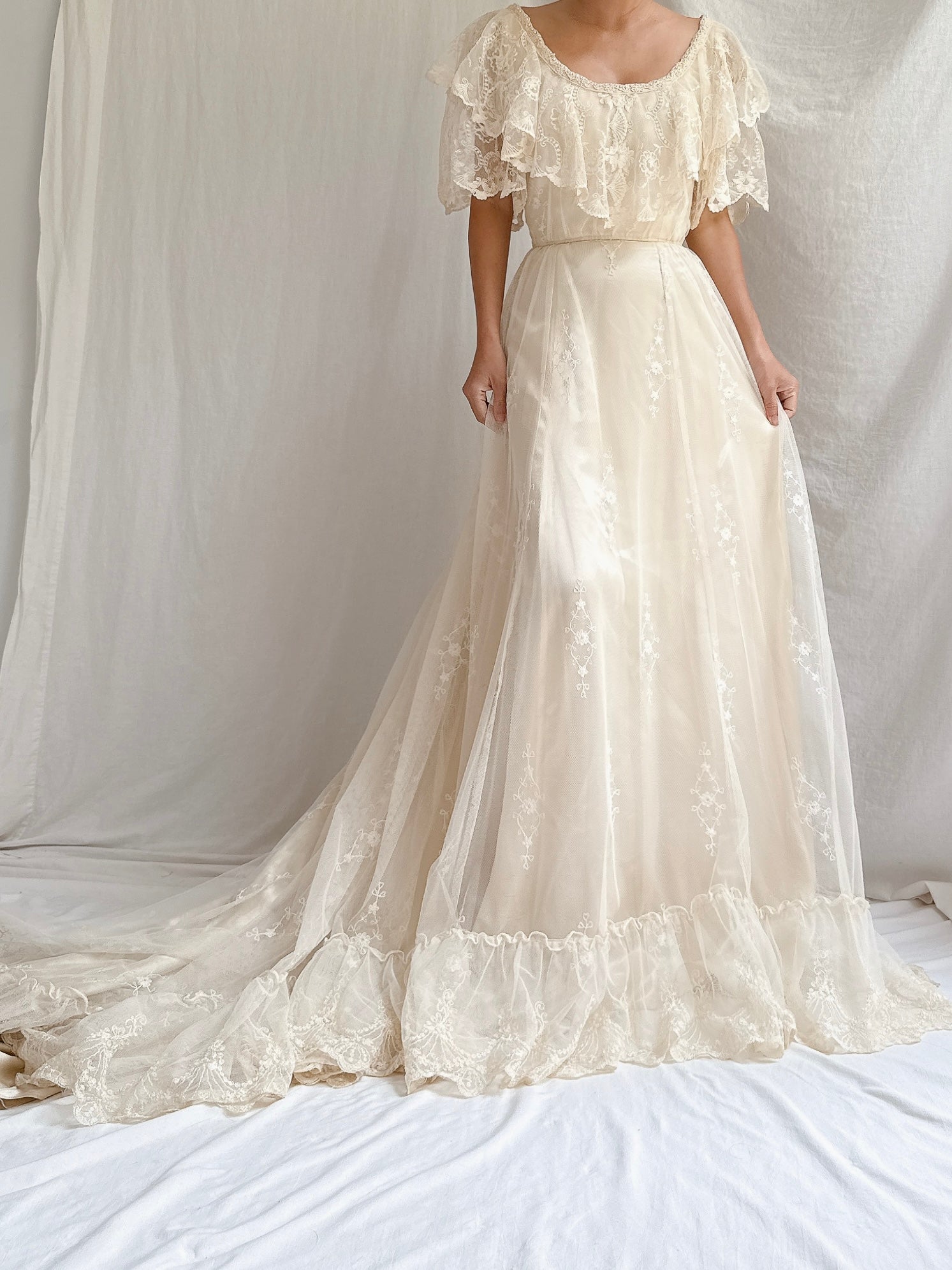 Vintage Embroidered Tulle Gown - XS