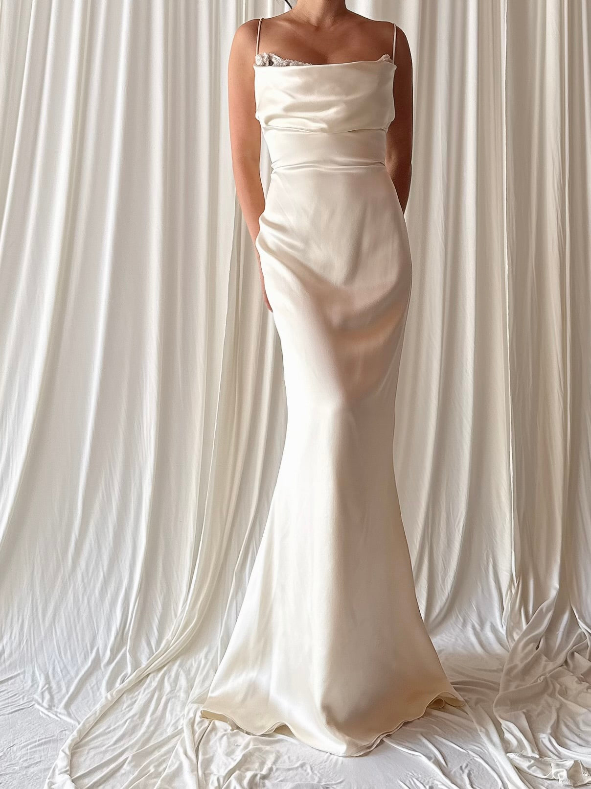 Vintage 6. Silk Bias Cowl Neck Gown - M