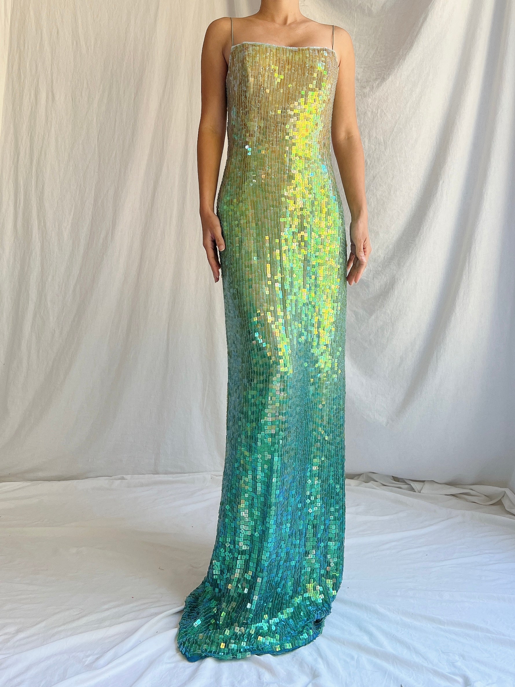 Vintage Silk Beaded Ombre Sequins Gown - S