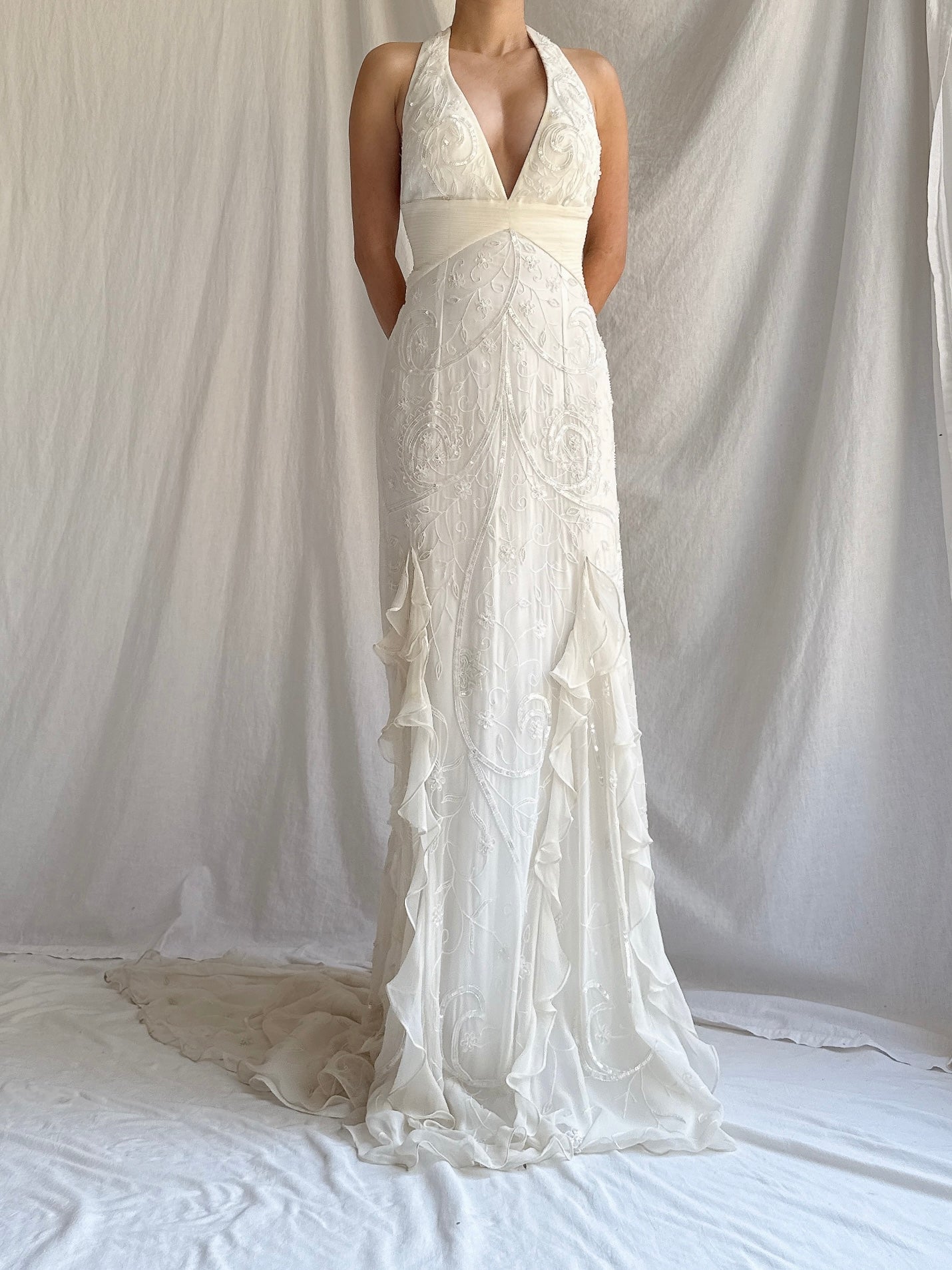 Vintage Silk Ruffle Gown - XS