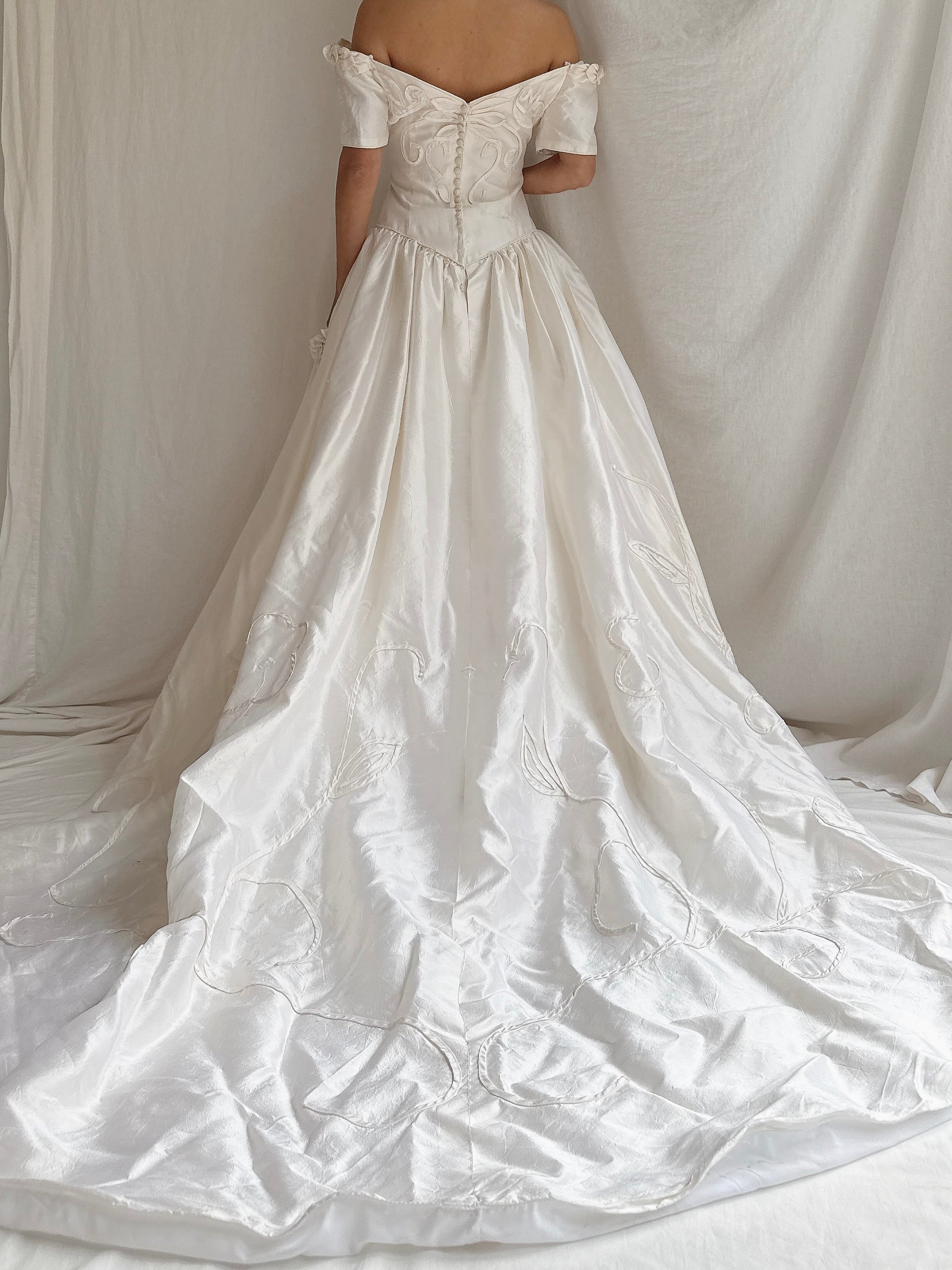 Vintage Silk Rosette Applique Dress - S