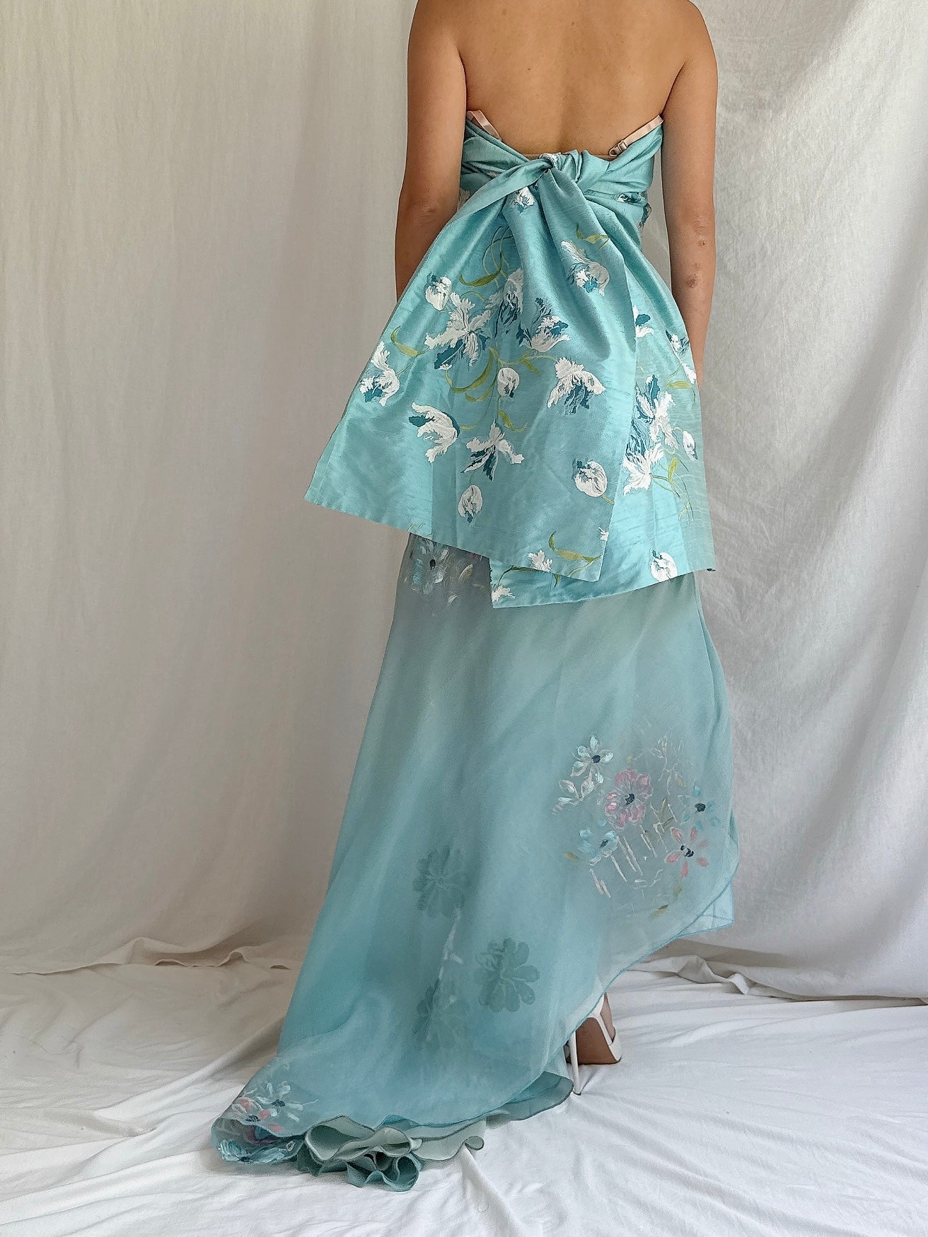 Vintage Painted Silk Organza Skirt - L