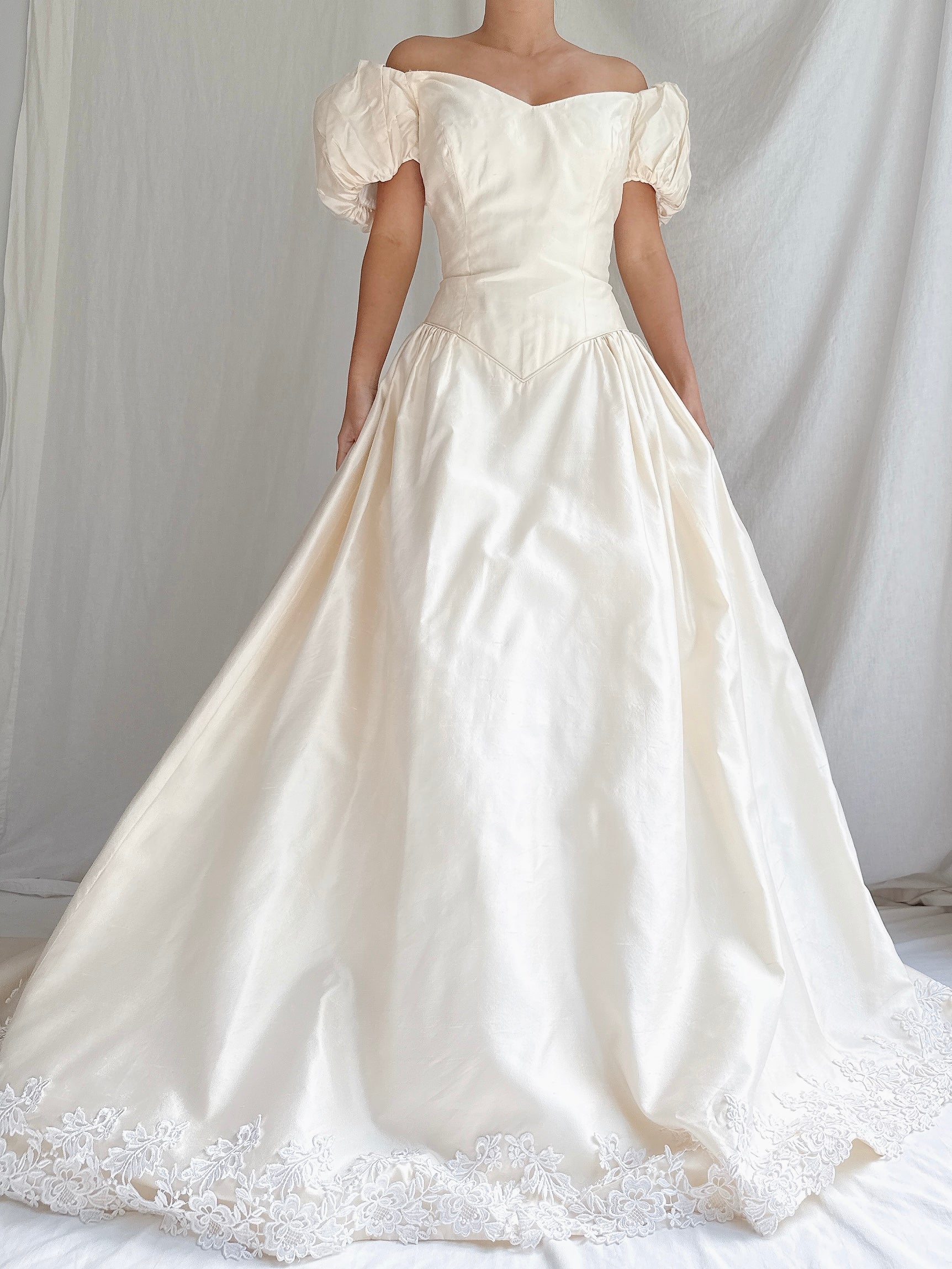 Vintage Silk Puff Sleeves Gown - M