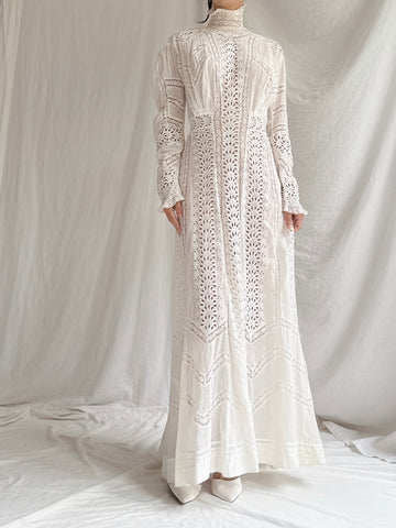 Victorian Cotton and Lace Dress - XS