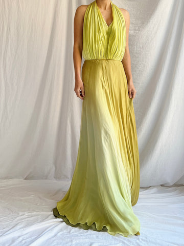 Vintage Silk Chartreuse Ombre Gown - M