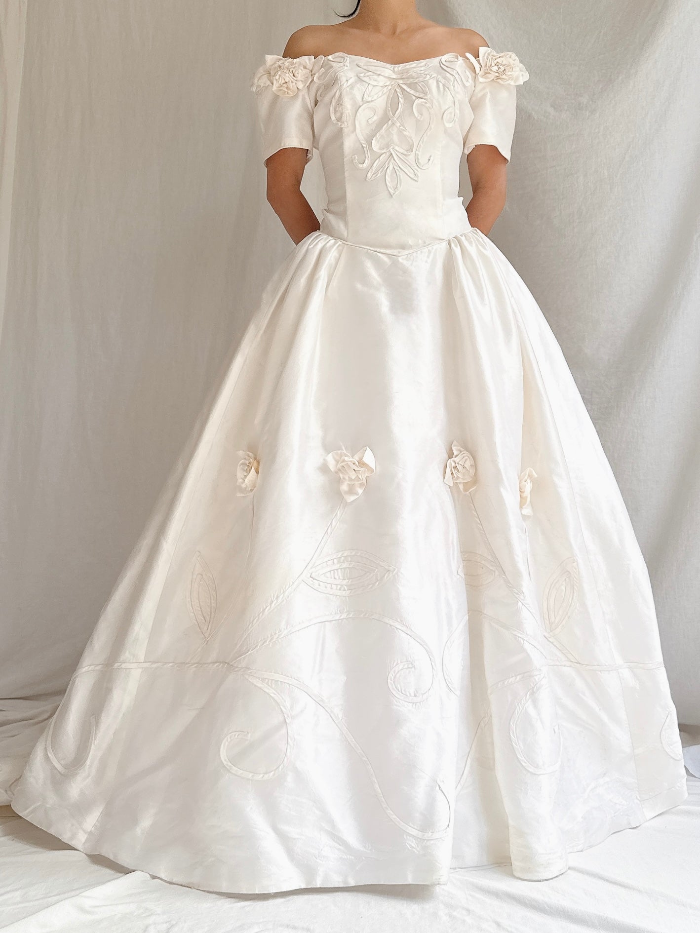 Vintage Silk Rosette Applique Dress - S