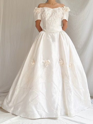 Vintage Silk Rosette Applique Dress - S