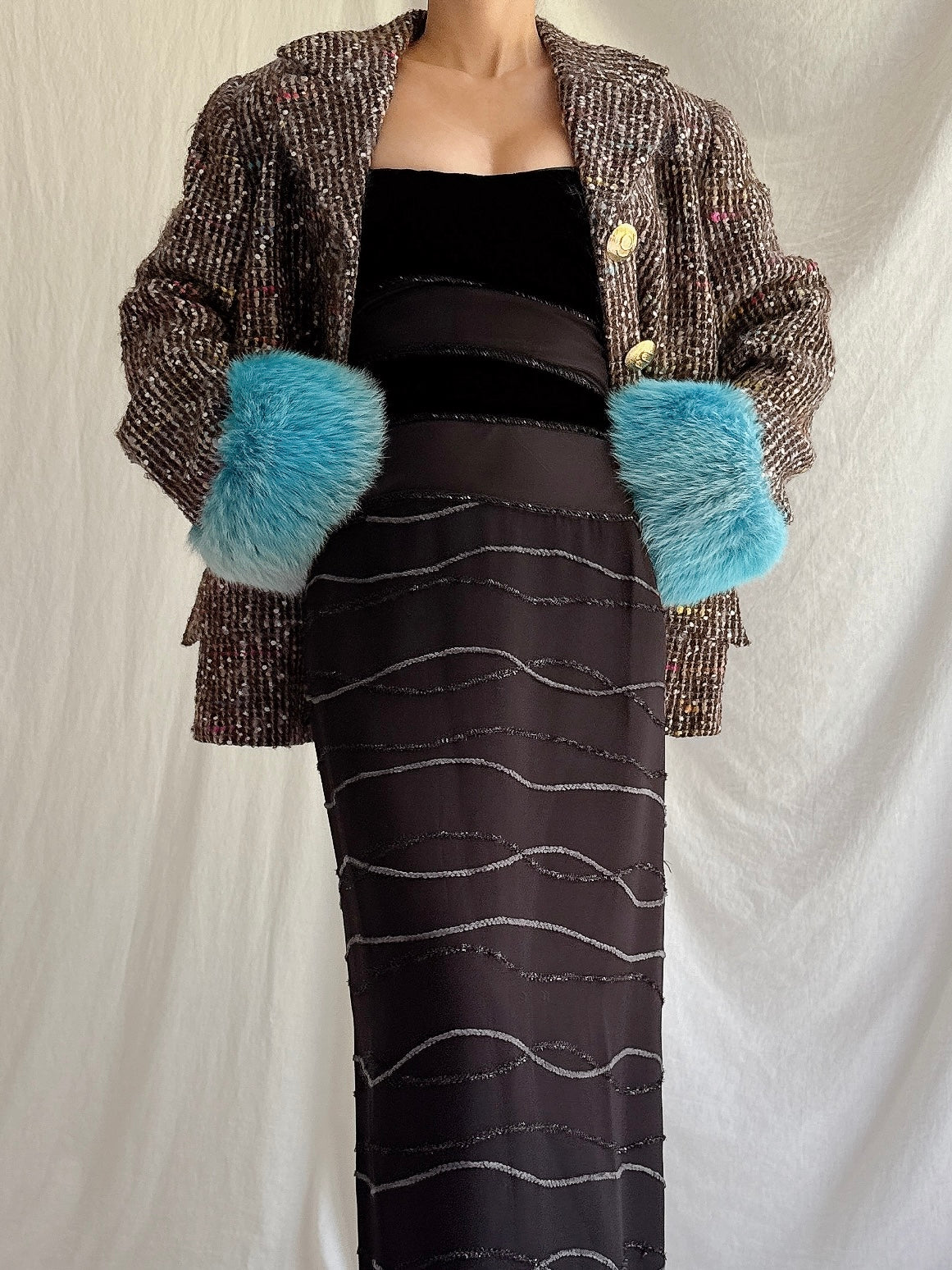 Vintage Tweed and Fox Fur Trim Jacket - M
