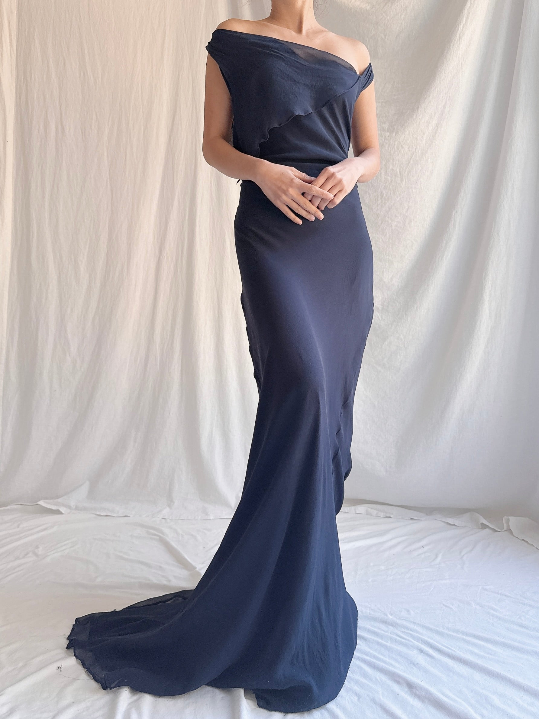 Vintage Midnight Blue Bellville Sassoon Silk Gown - M/L