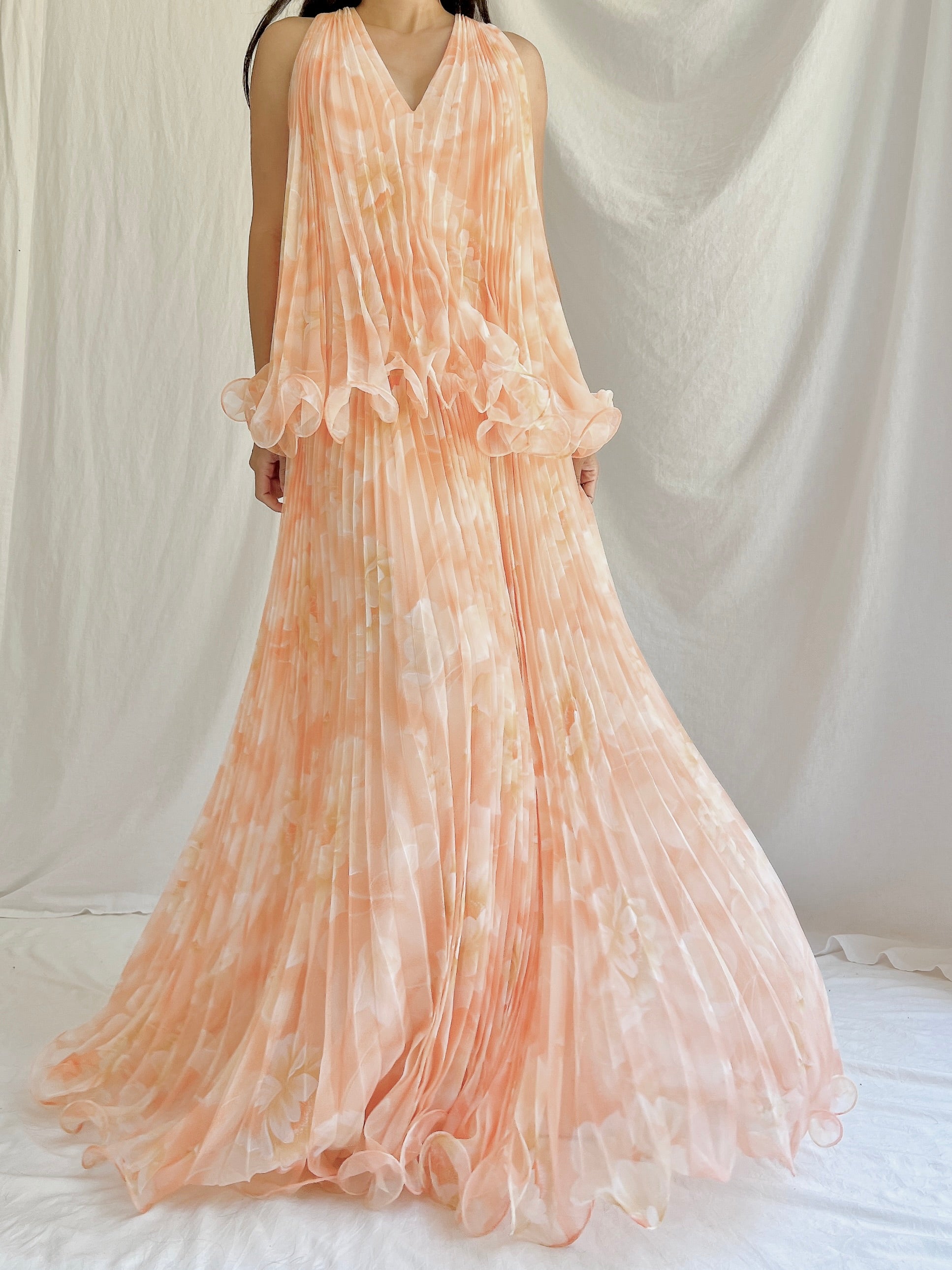 1960s Pleated Chiffon Gown - S