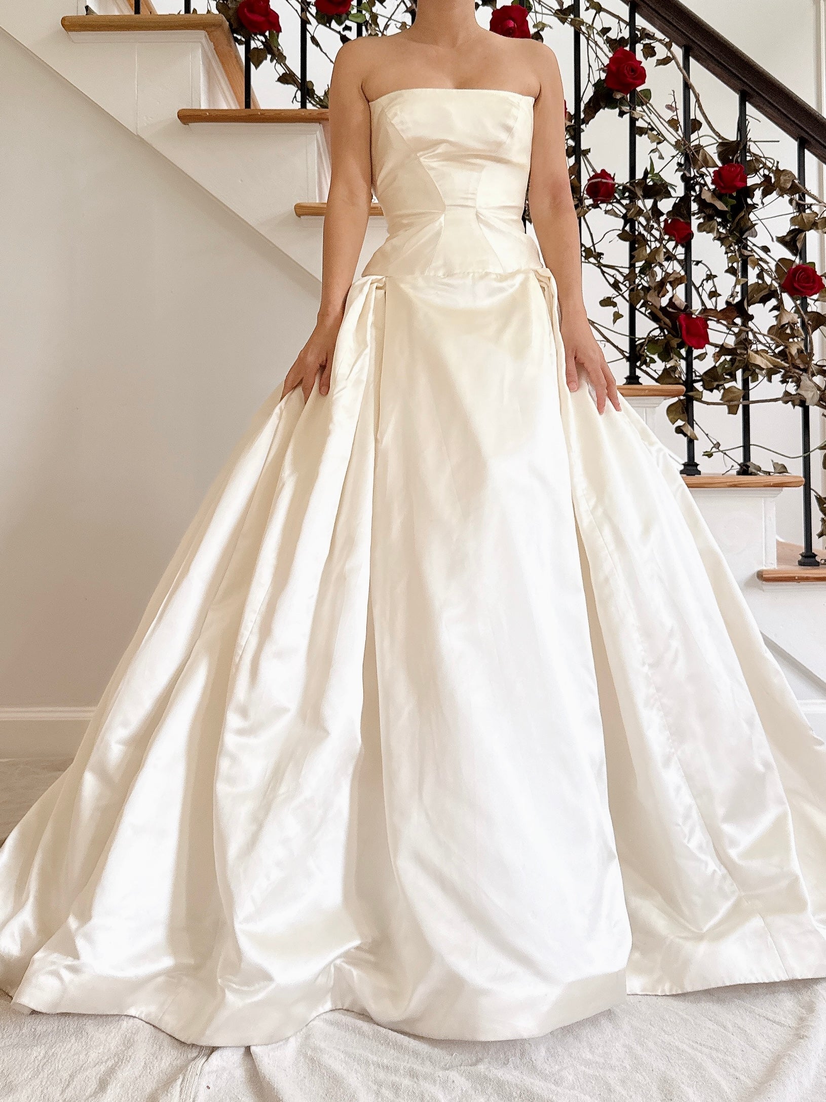 1990s Reem Acra Box Pleat Silk Gown - S