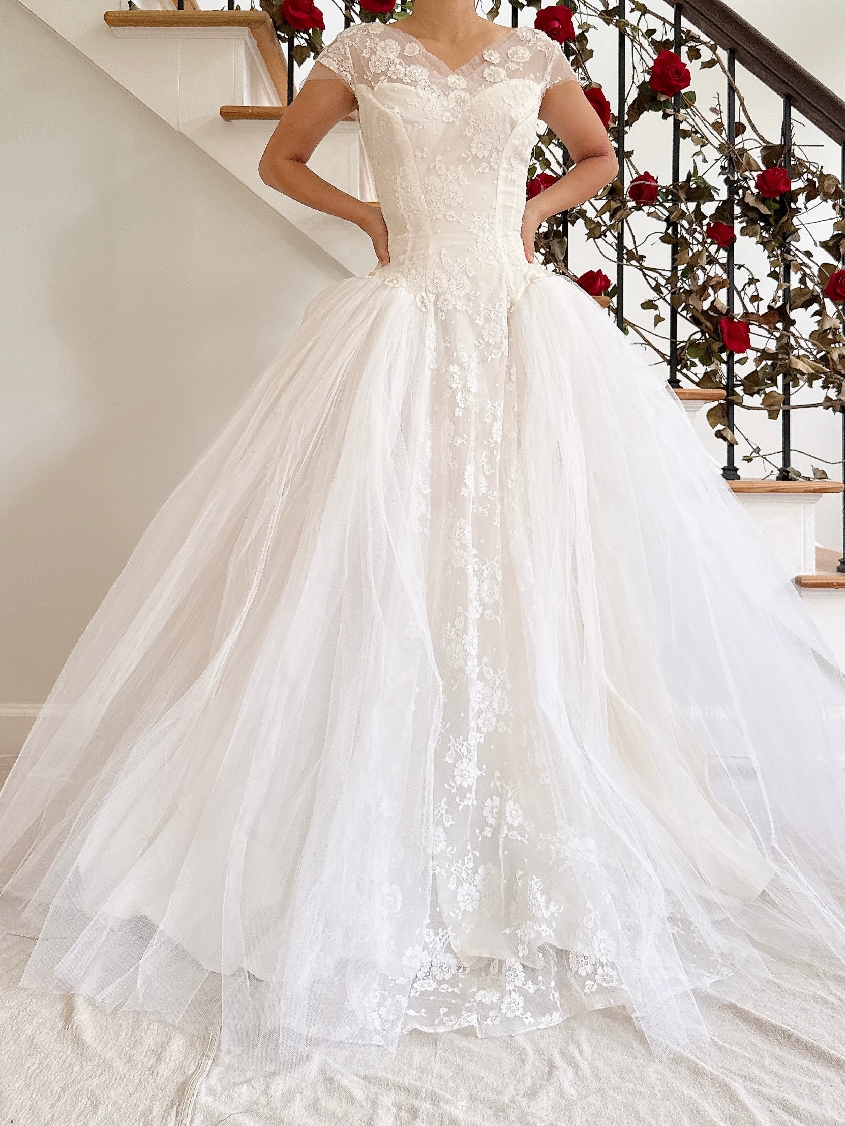 1950s Tulle and Lace Gown - XS