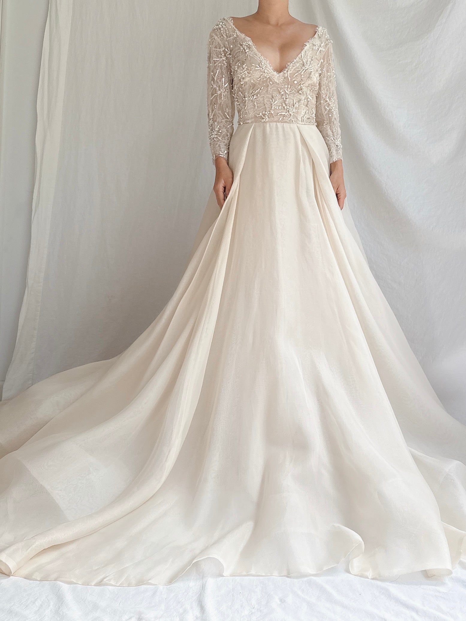 Vintage Monique Llhuilier Champagne Silk Organza Gown - M/6