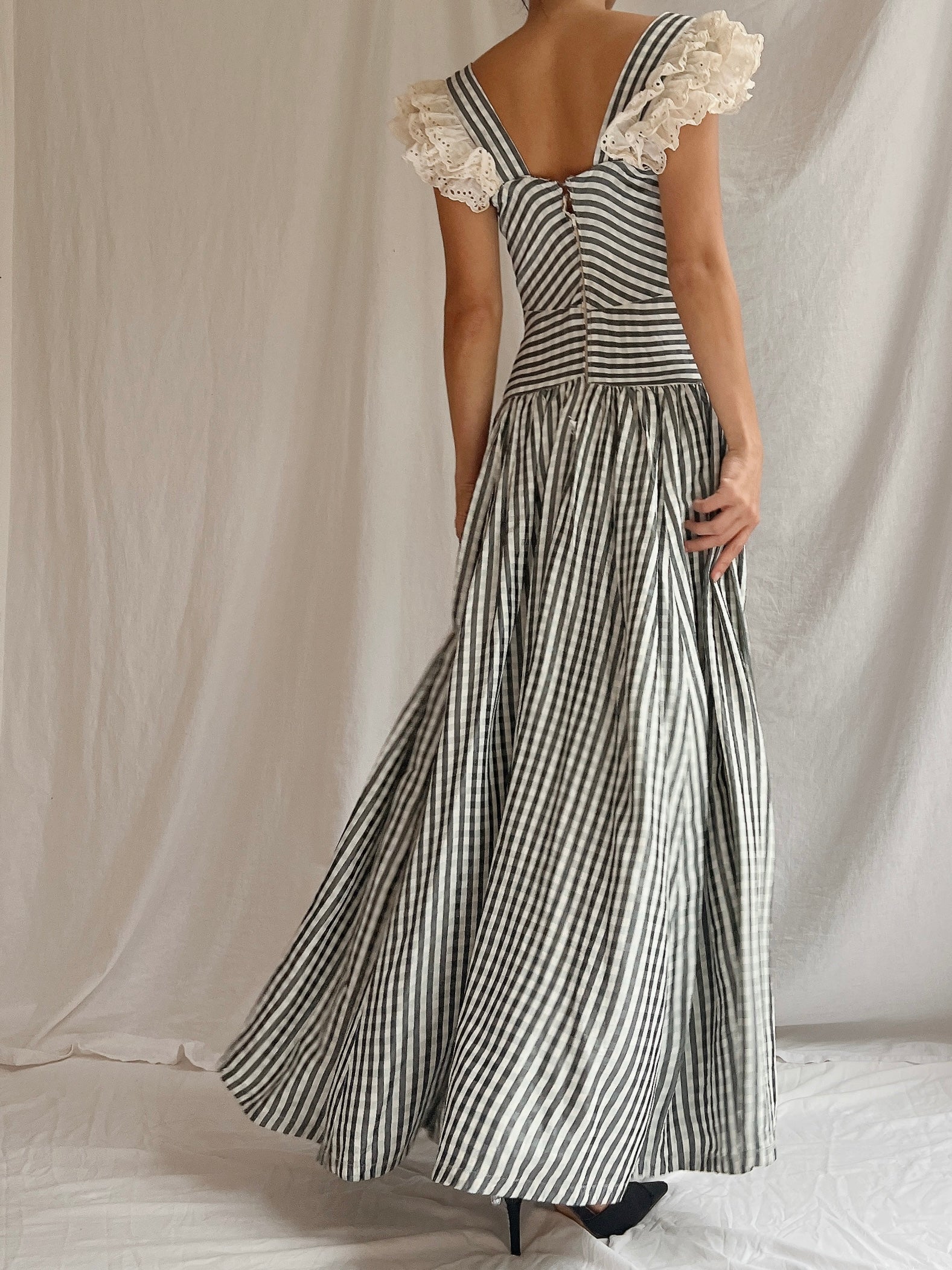 1930s Checkered Taffeta Gown - XS