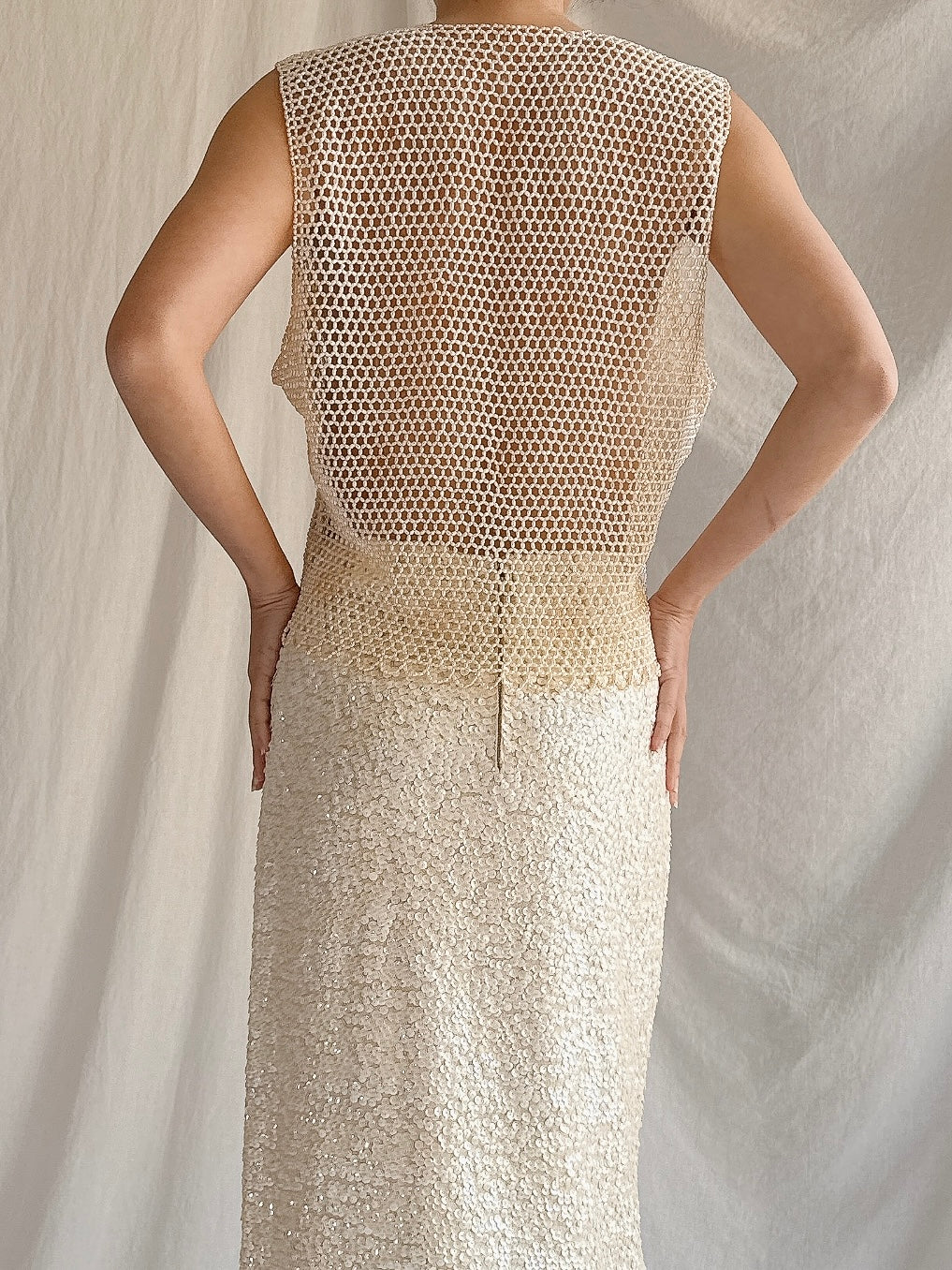 Vintage Hand-Beaded Pearl Top - M