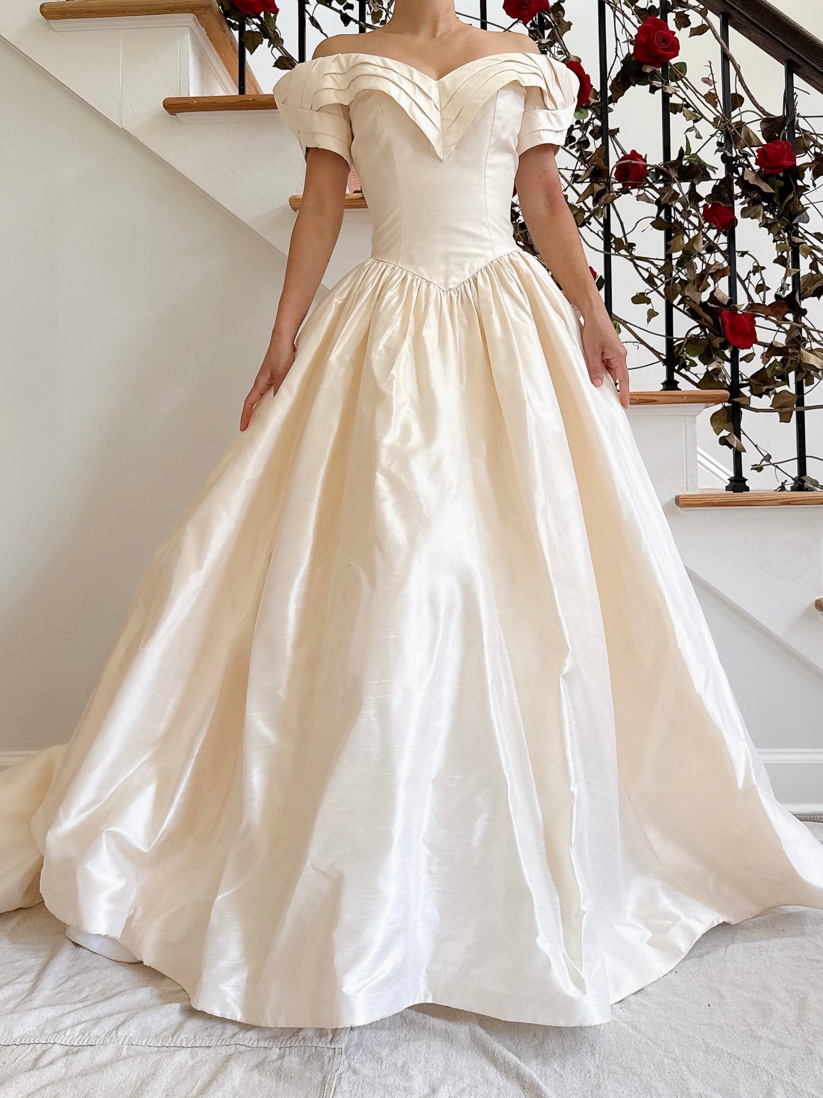Vintage Raw Silk Off the Shoulder Gown - 33.5B/26W/58L from shoulder