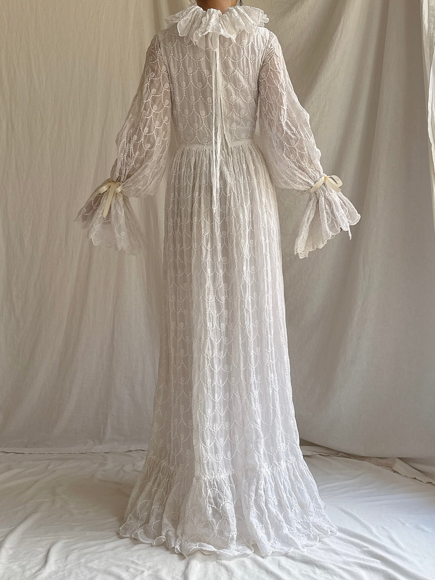 1960s Embroidered Organdy Gown - S