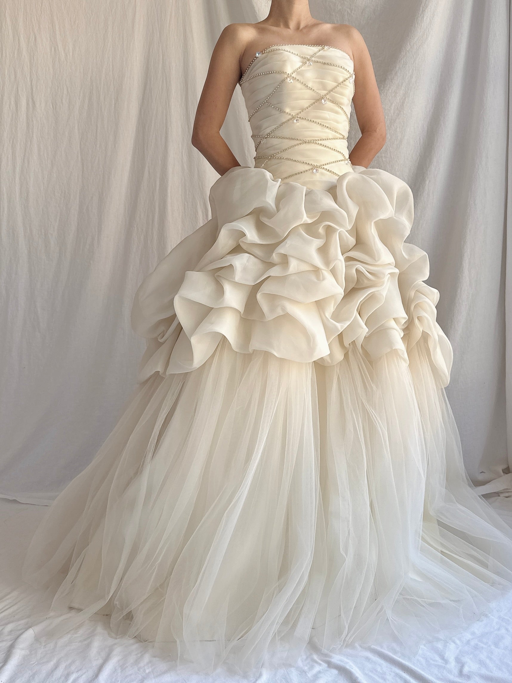 Vintage Buttercream Ruffle Organza Gown - S