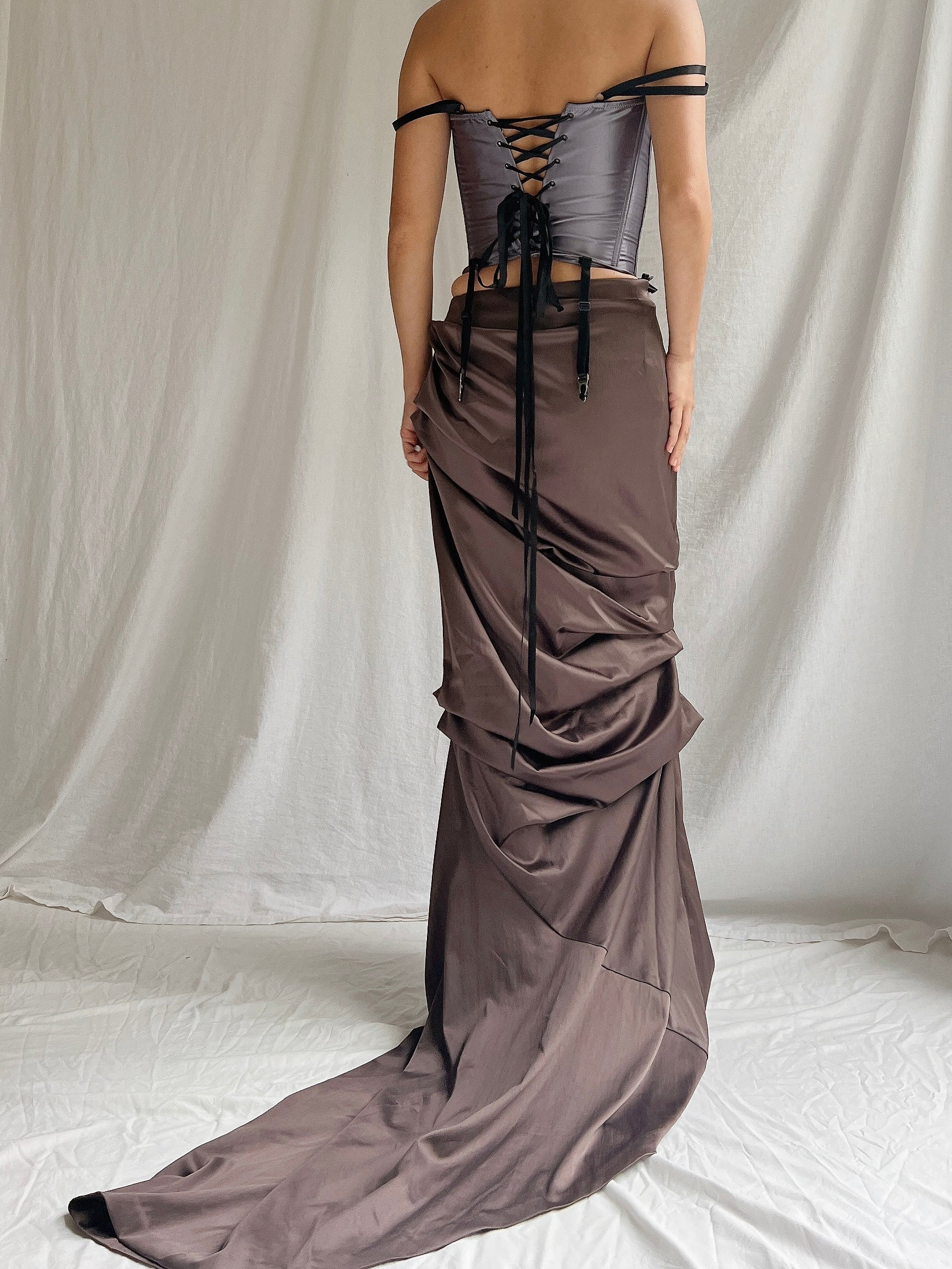 00 Mandalay Satin Acetate Draped Skirt - M