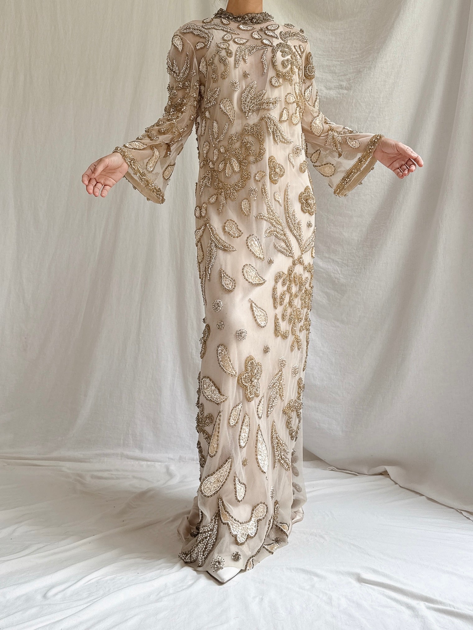 1960s Tulle Beaded Gown - M