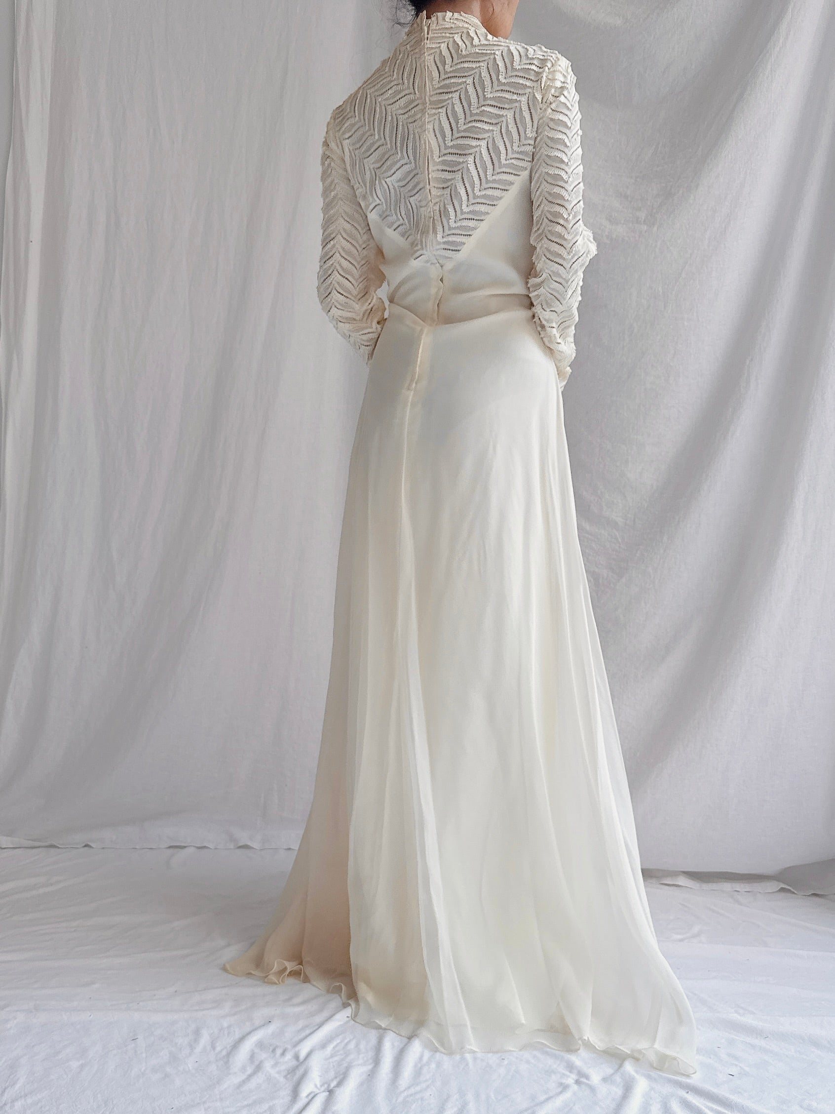 Vintage Silk Illusion Long Sleeve Gown - M