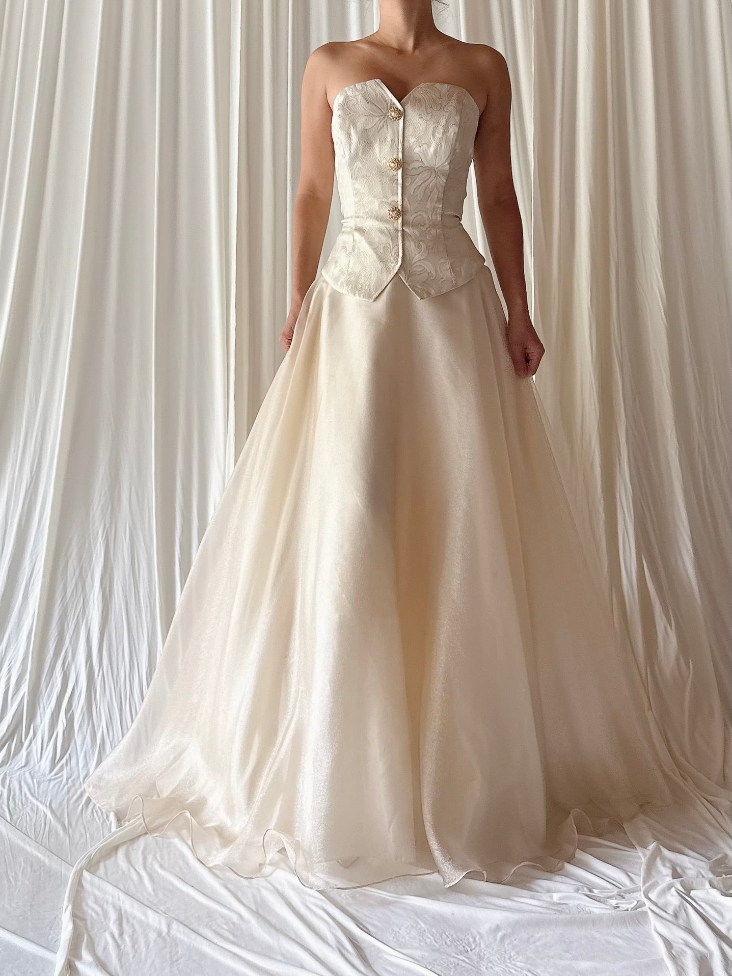 1990s Brocade Strapless Dress - S