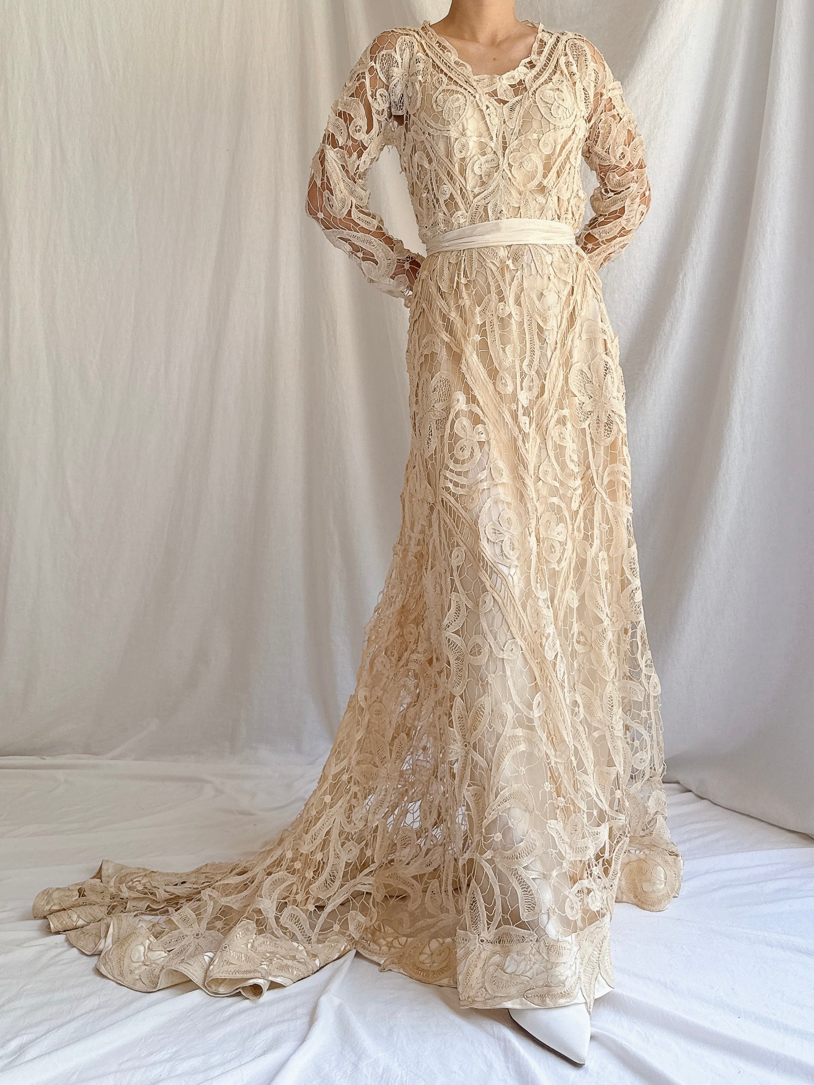 Antique Battenburg Lace Gown - S