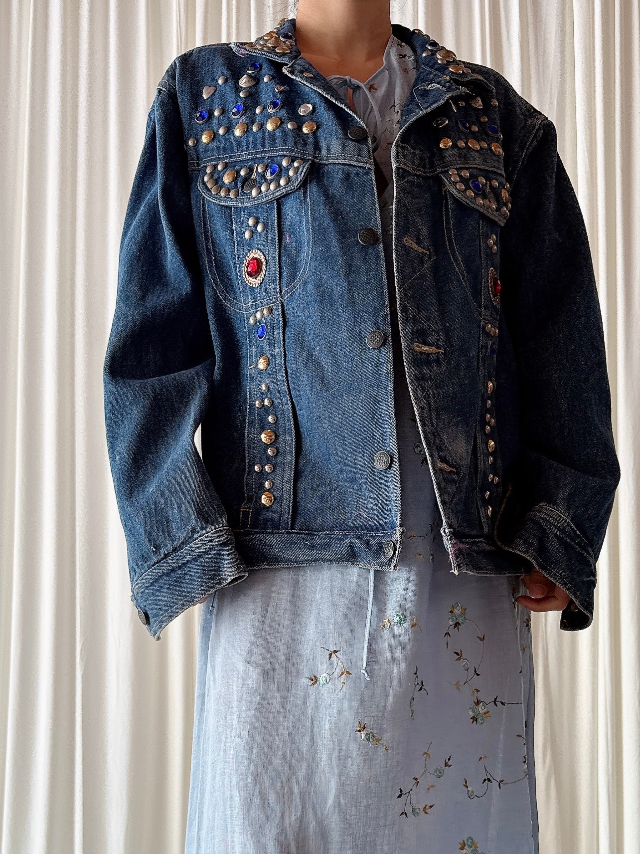 Vintage Denim Embellished Jacket - M