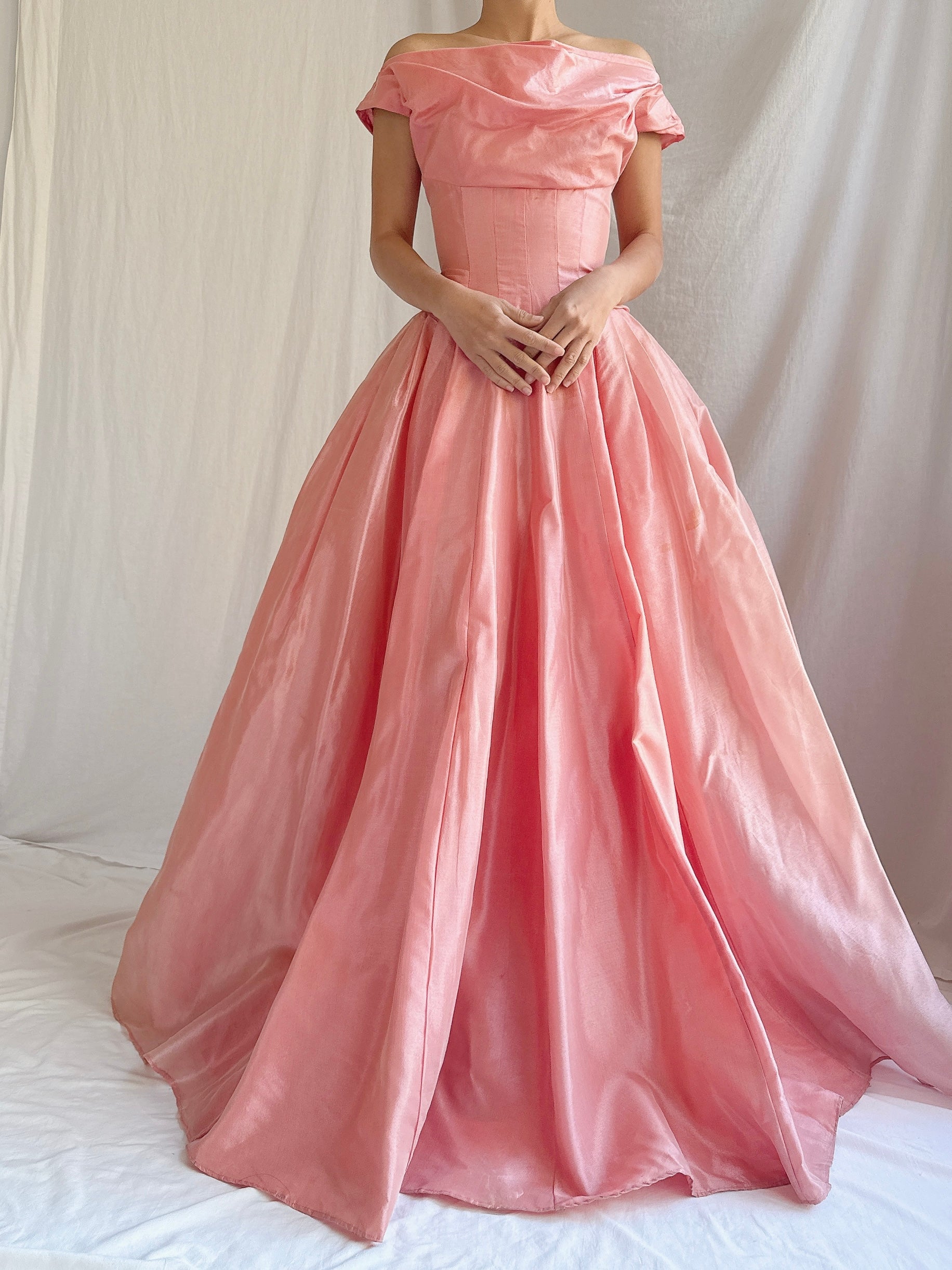 1950s Coral Silk Gown - S