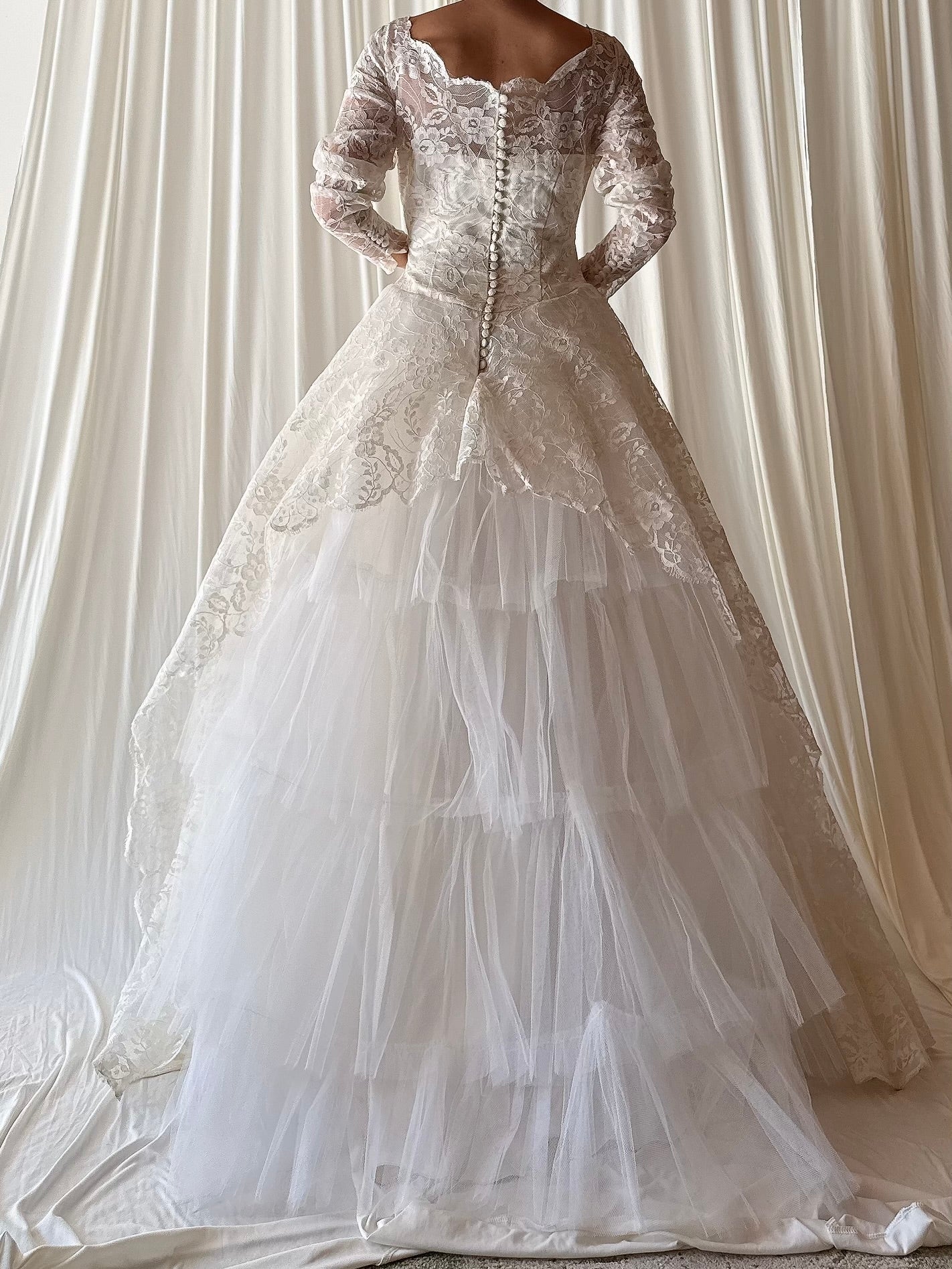 1950s Tulle Lace Gown - 4/6