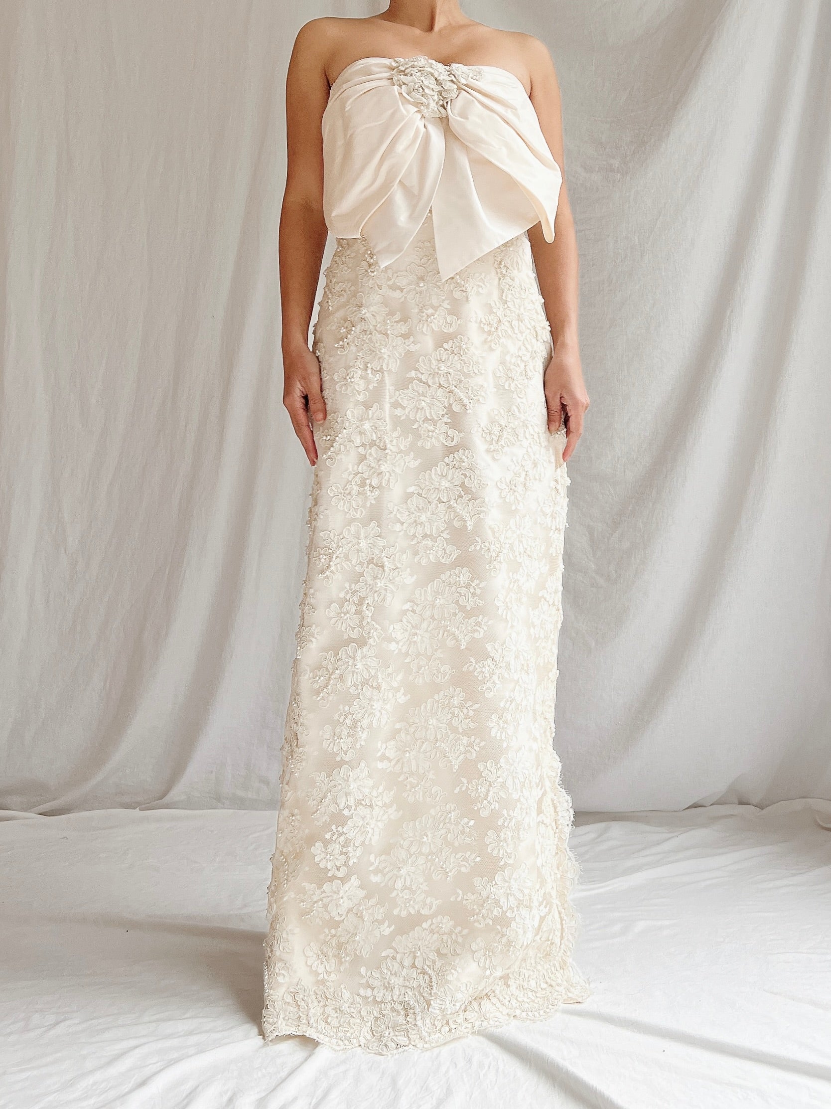 Vintage Silk and Corded Lace Gown - S/4