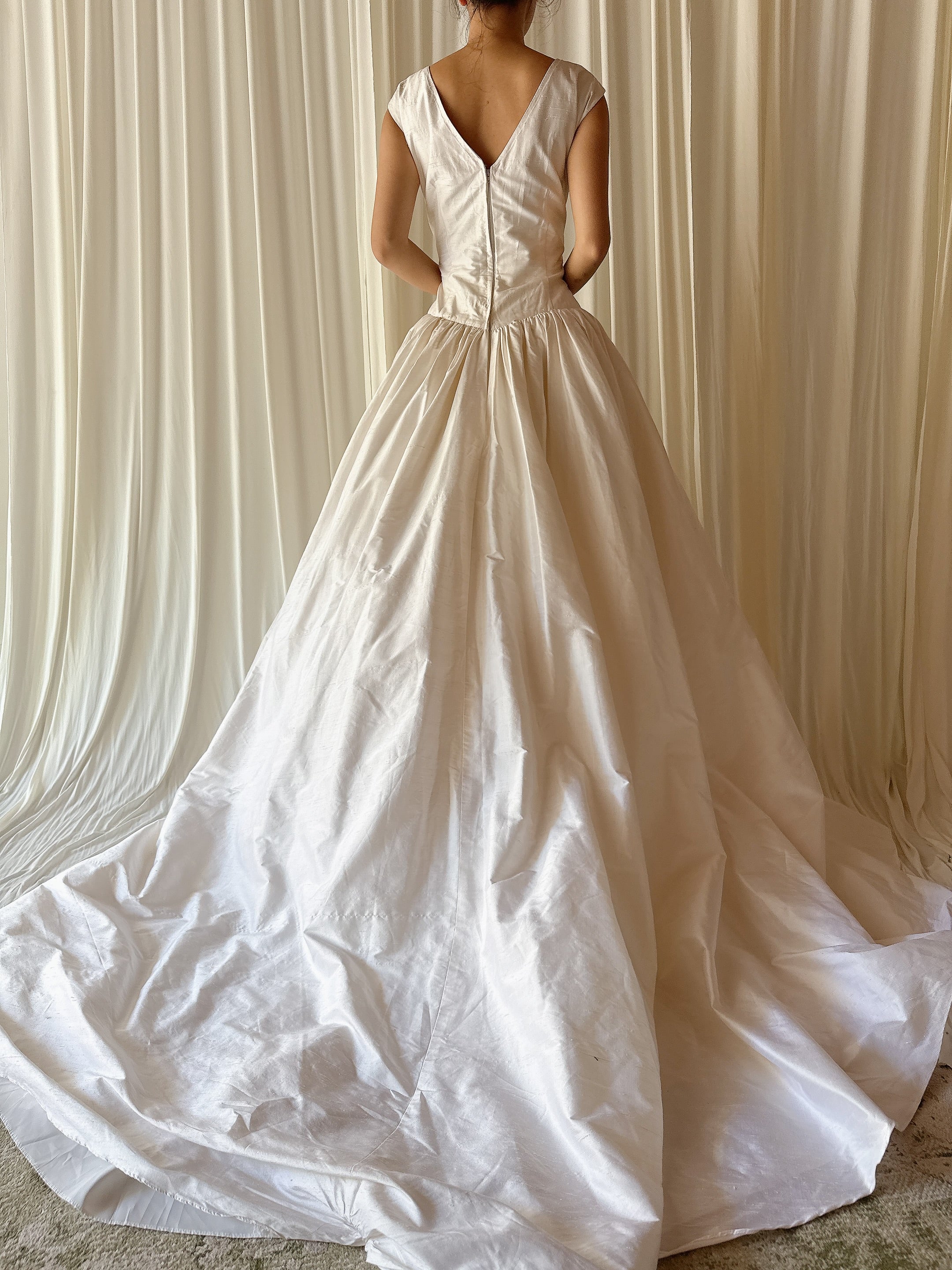 Vintage Raw Silk V Neck Gown - M
