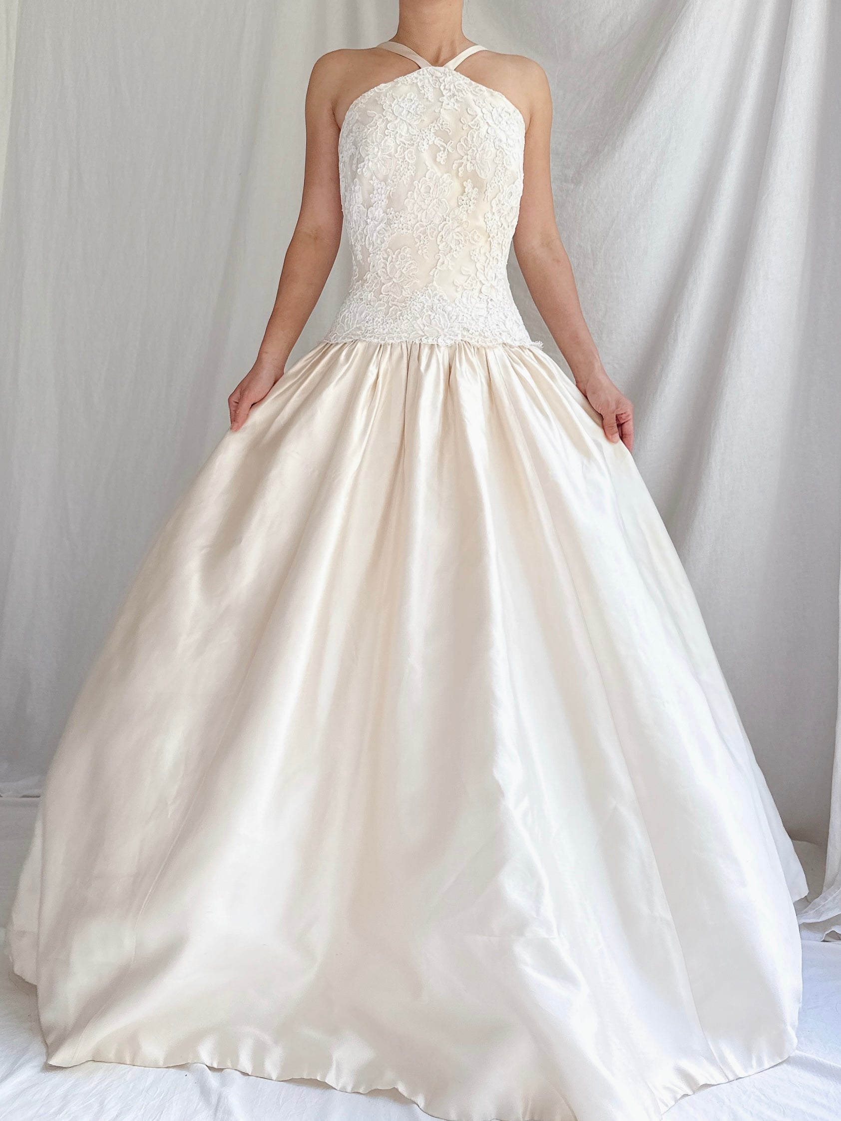 Vintage Halter Dropped Waist Gown - M