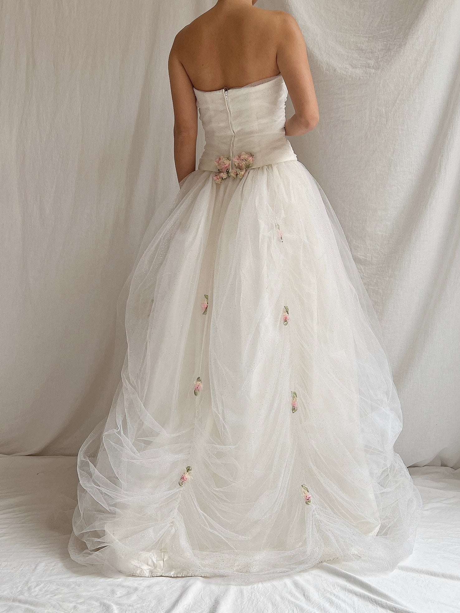 Vintage Strapless Tulle Rosette Gown - XS/2