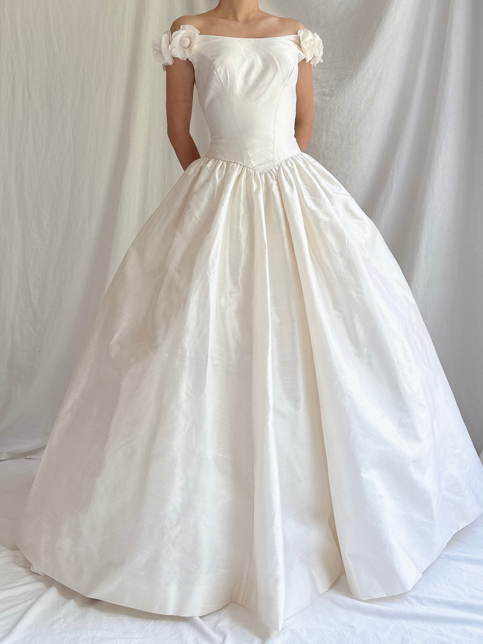 1990s Silk Flower Embellished Gown - XS