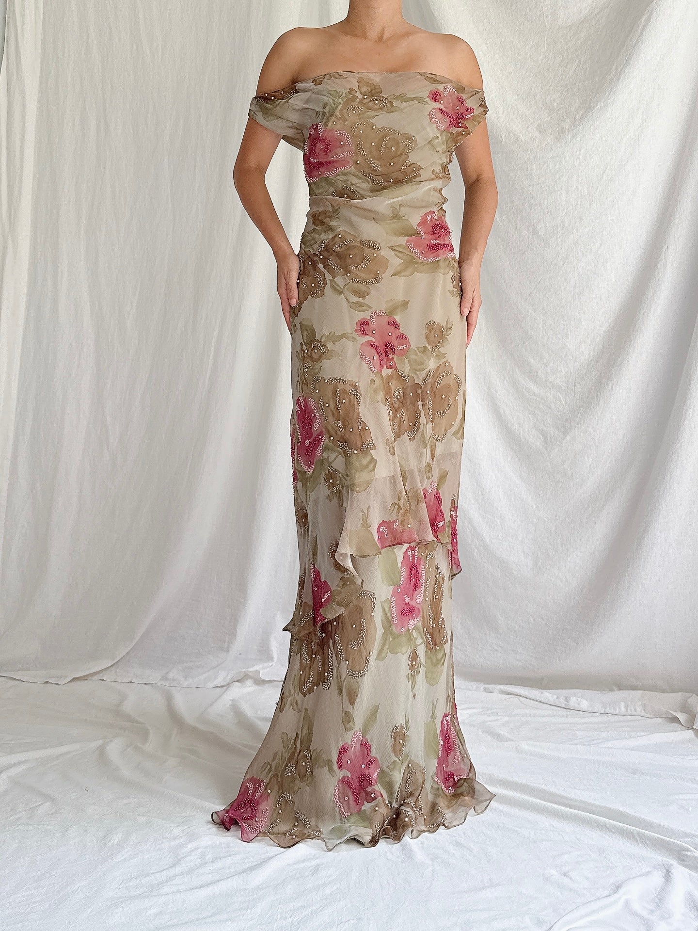 1990s Rayon Floral Gown - M