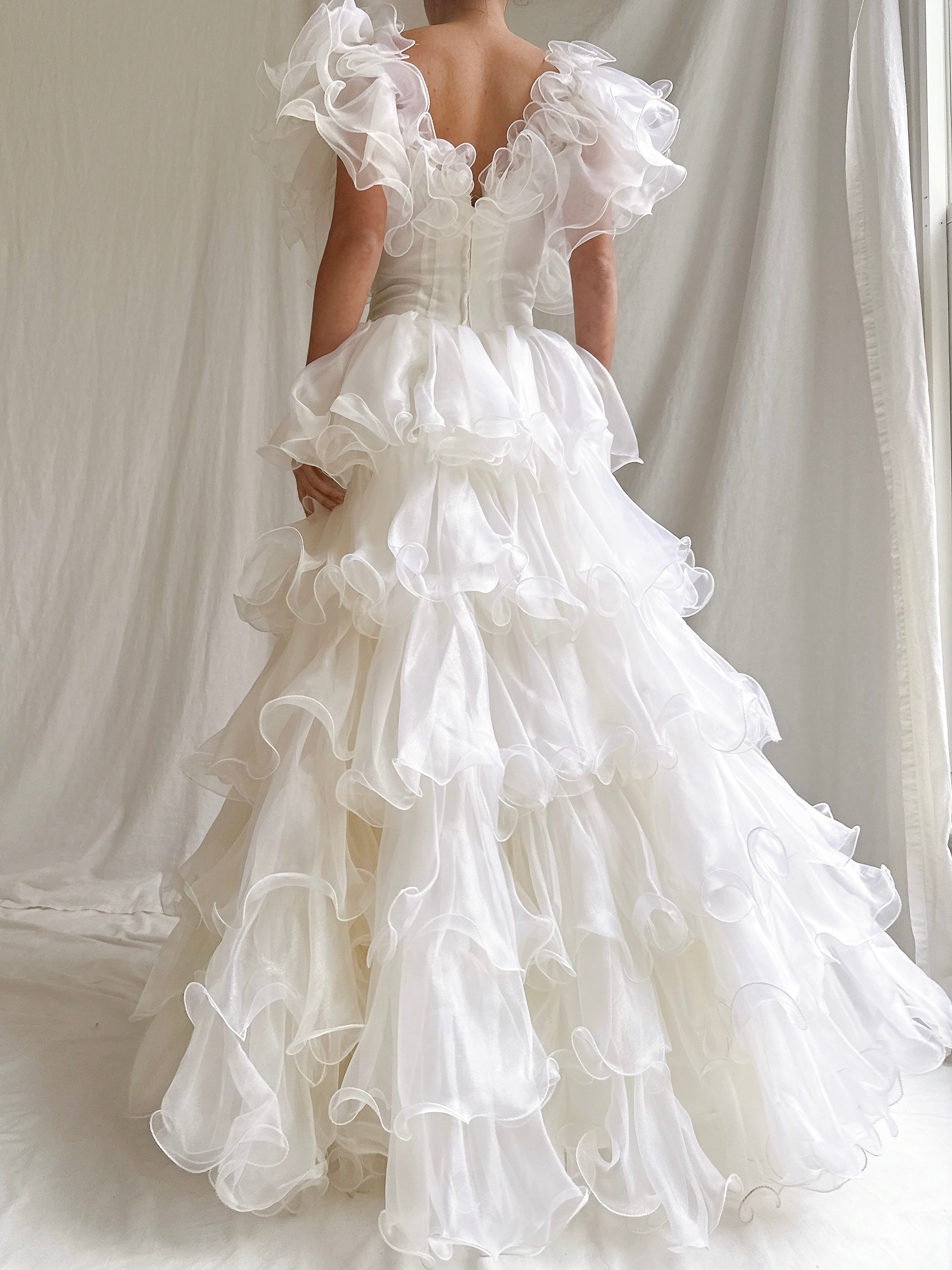 1980s Ruffle Voile Gown - XS