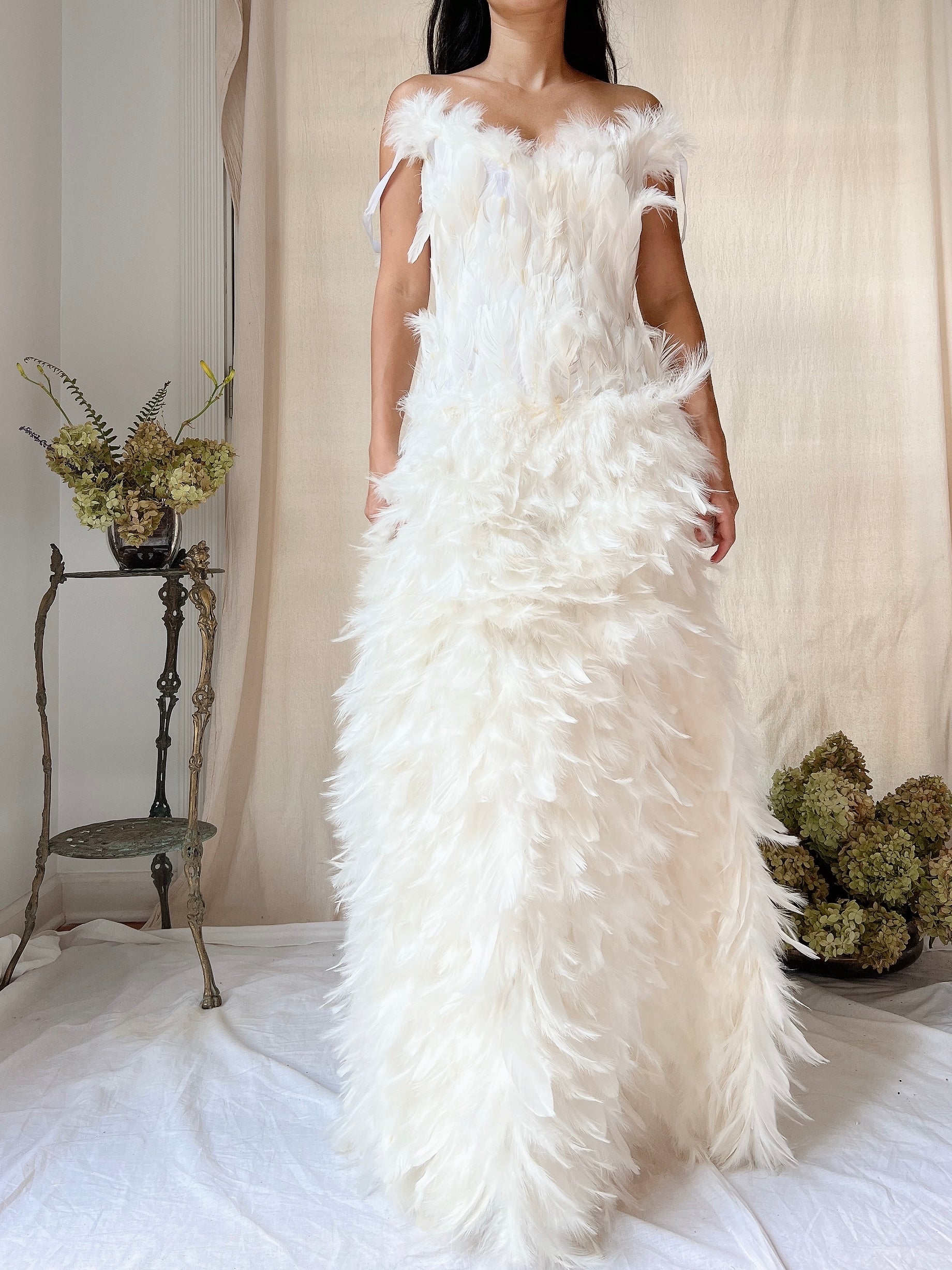 Vintage Ivory Feather Gown - M