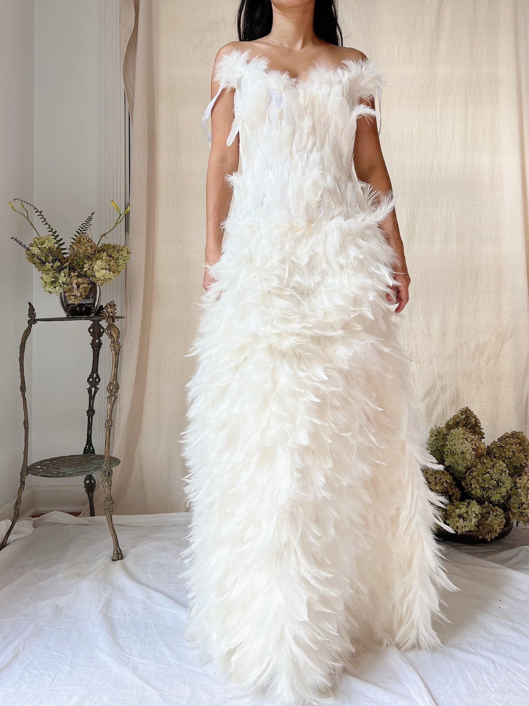Vintage Ivory Feather Gown - M | G O S S A M E R Vintage Ivory Feather Gown - M | G O S S A M E R
