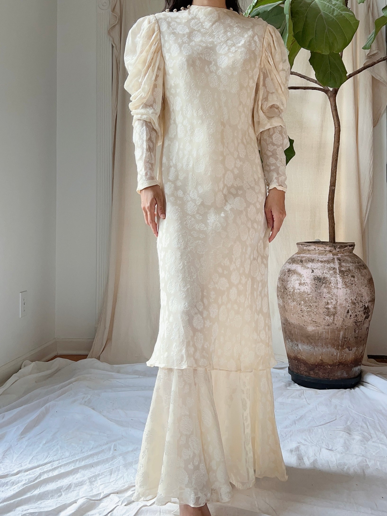 Vintage Silk Dolman Sleeves Tiered Dress - S