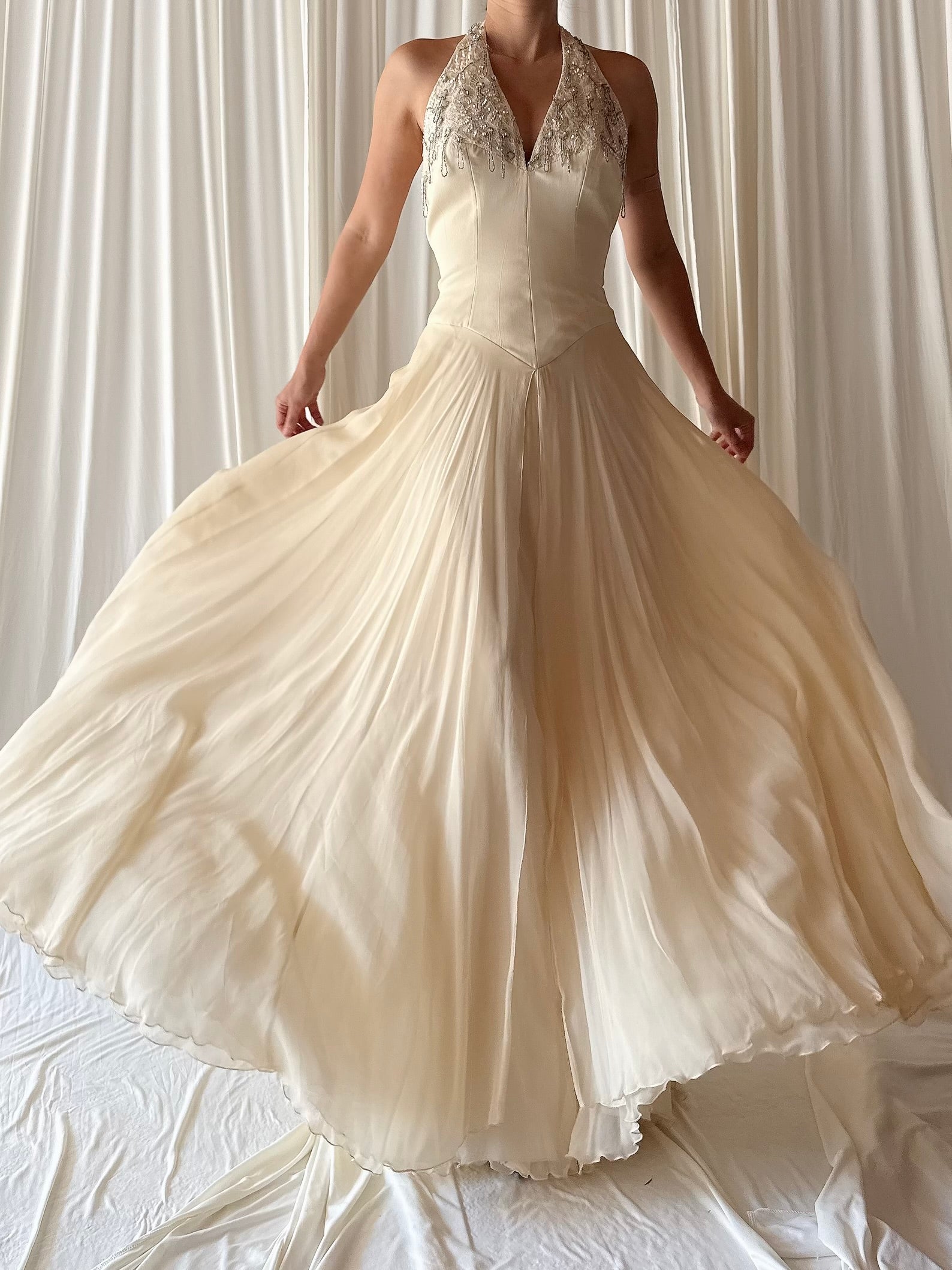 Vintage Silk Halter Dress - S/M