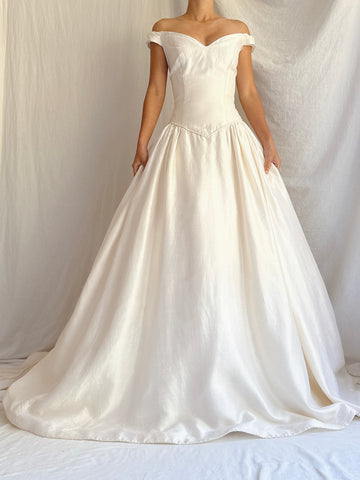 Vintage Silk Off the Shoulder Gown - Size 6/8