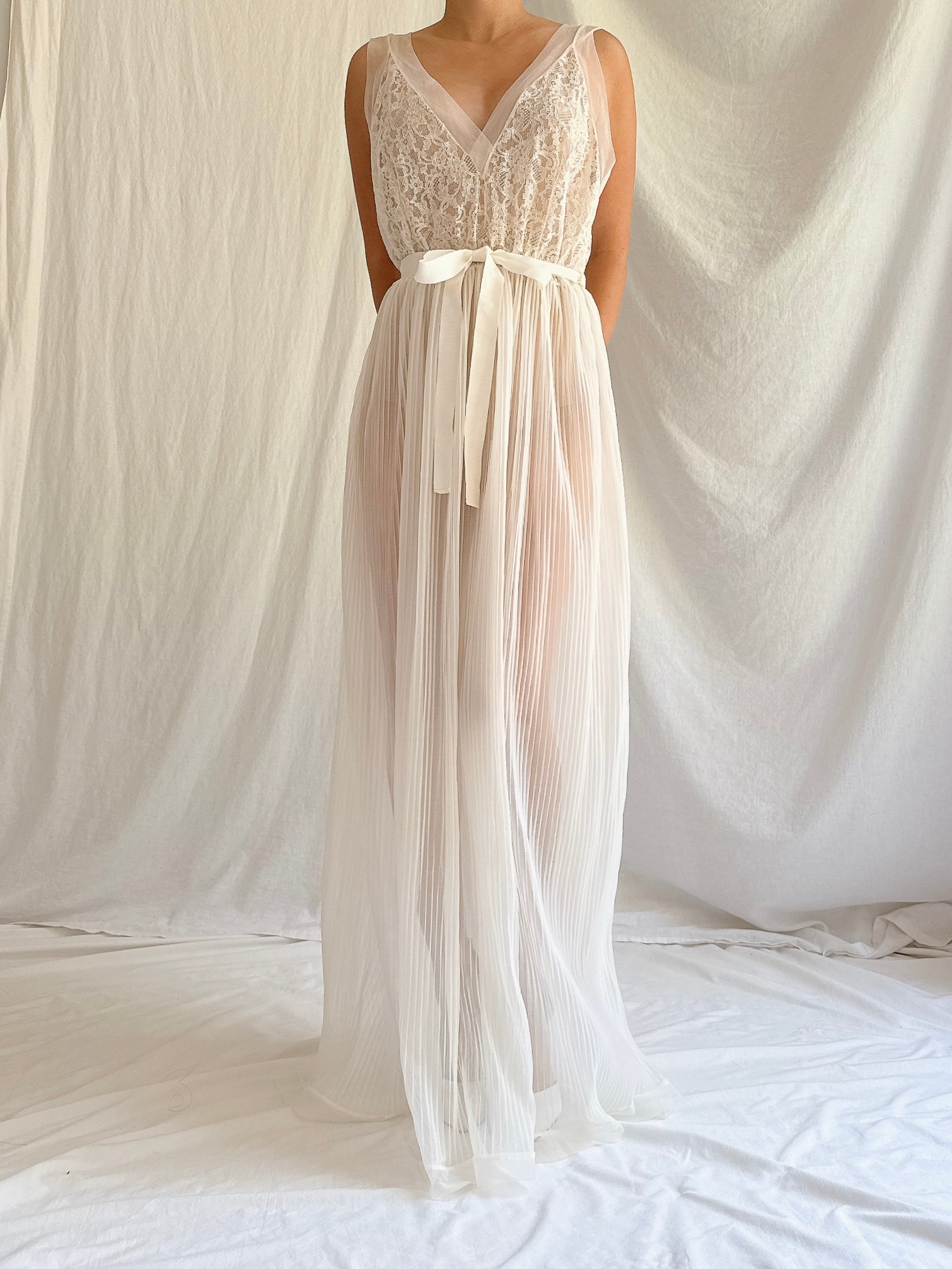 1960s Crystal Pleated Sheer Slip - S