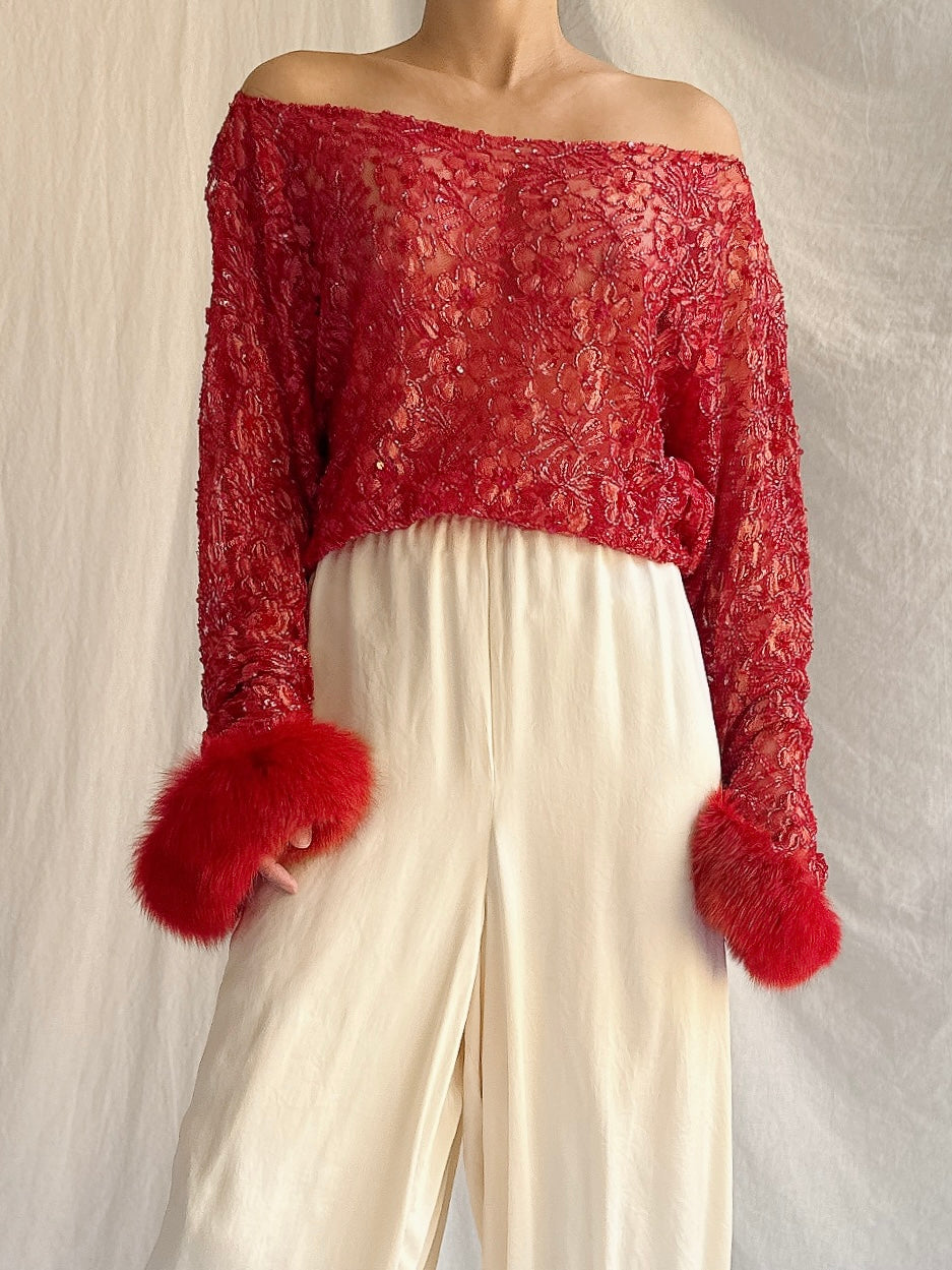 Vintage Lace Fox Fur Top - M/L