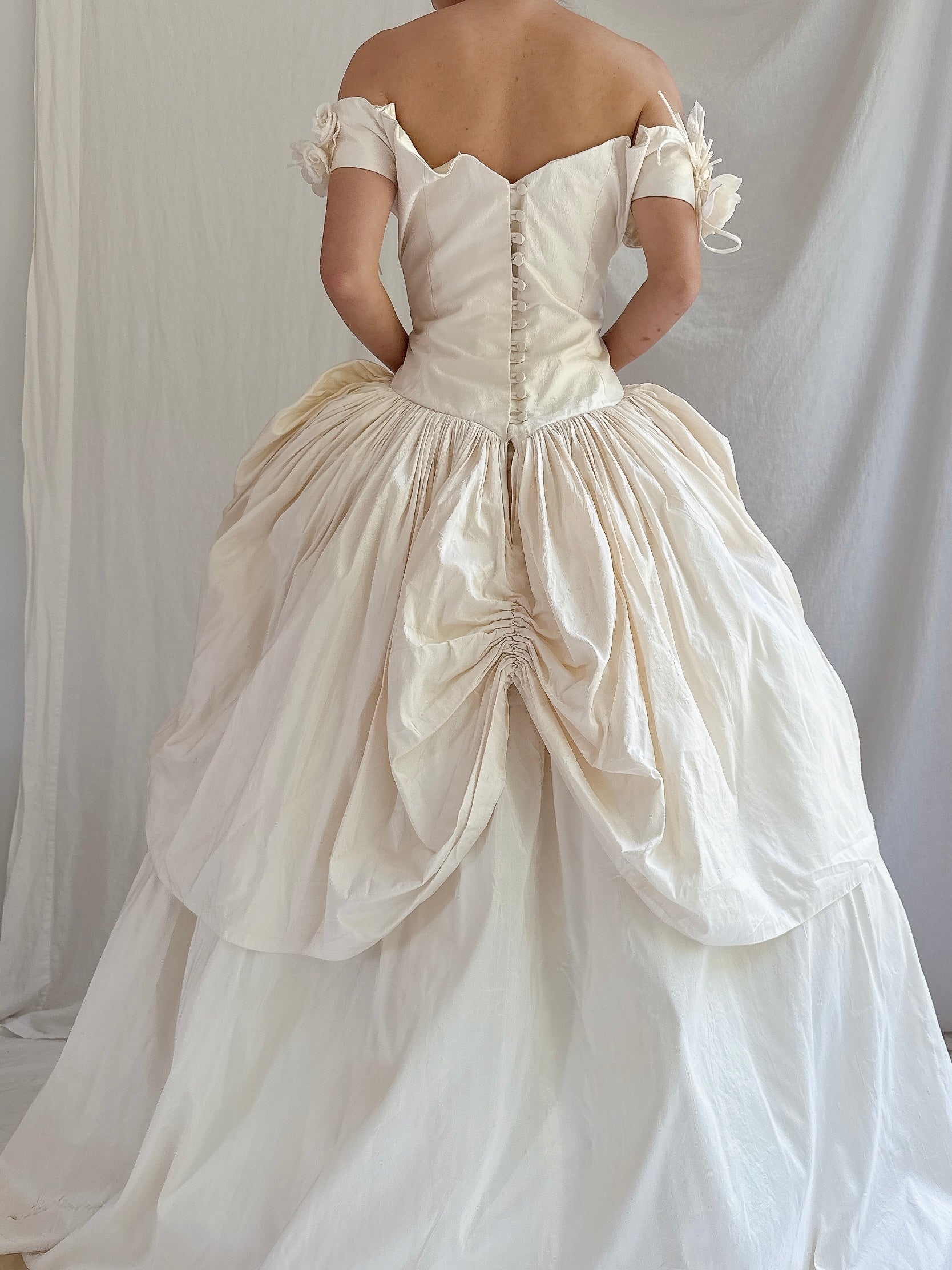 Vintage Dupioni Basque Waist Gown - M