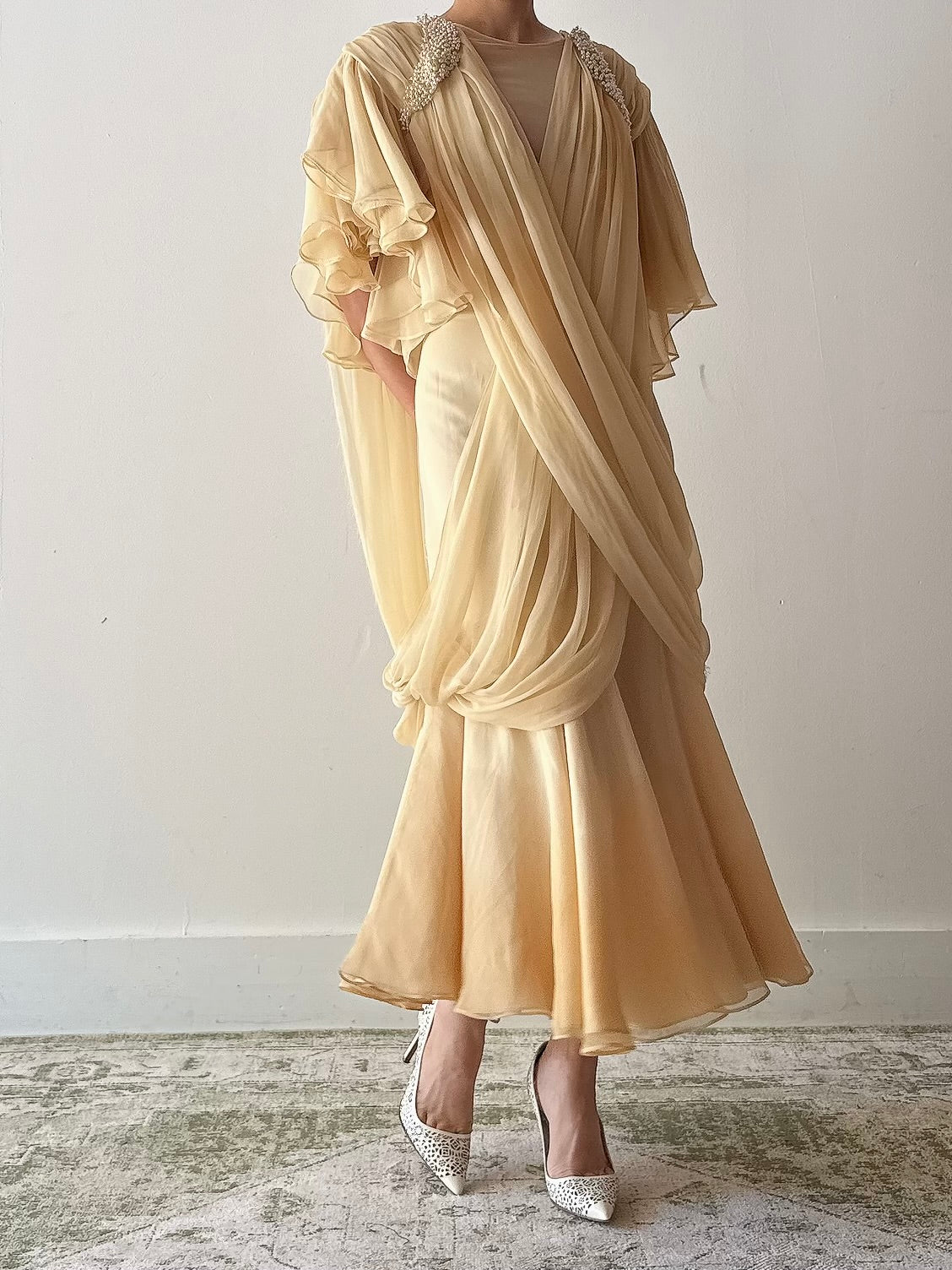 Vintage Marinelli Chiffon Draped Dress - M