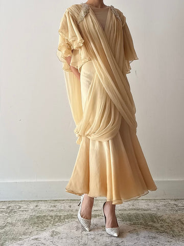 Vintage Marinelli Chiffon Draped Dress - M