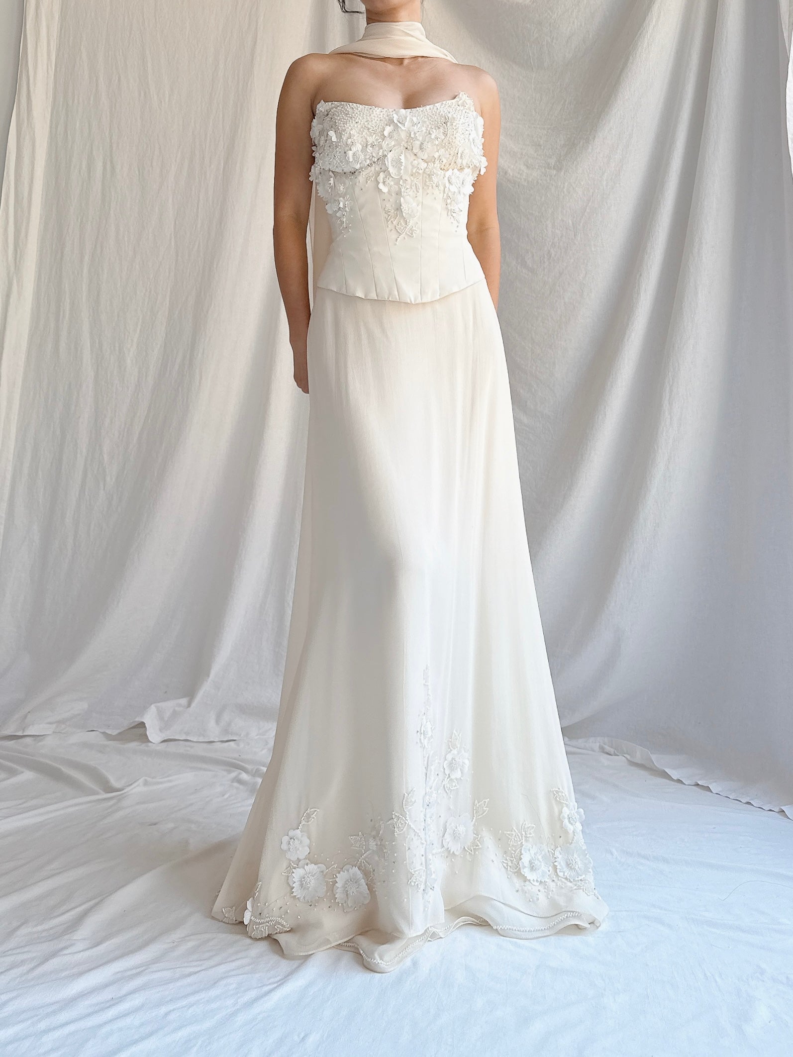 1990s Silk 3-Piece Floral Applique Set - S/4